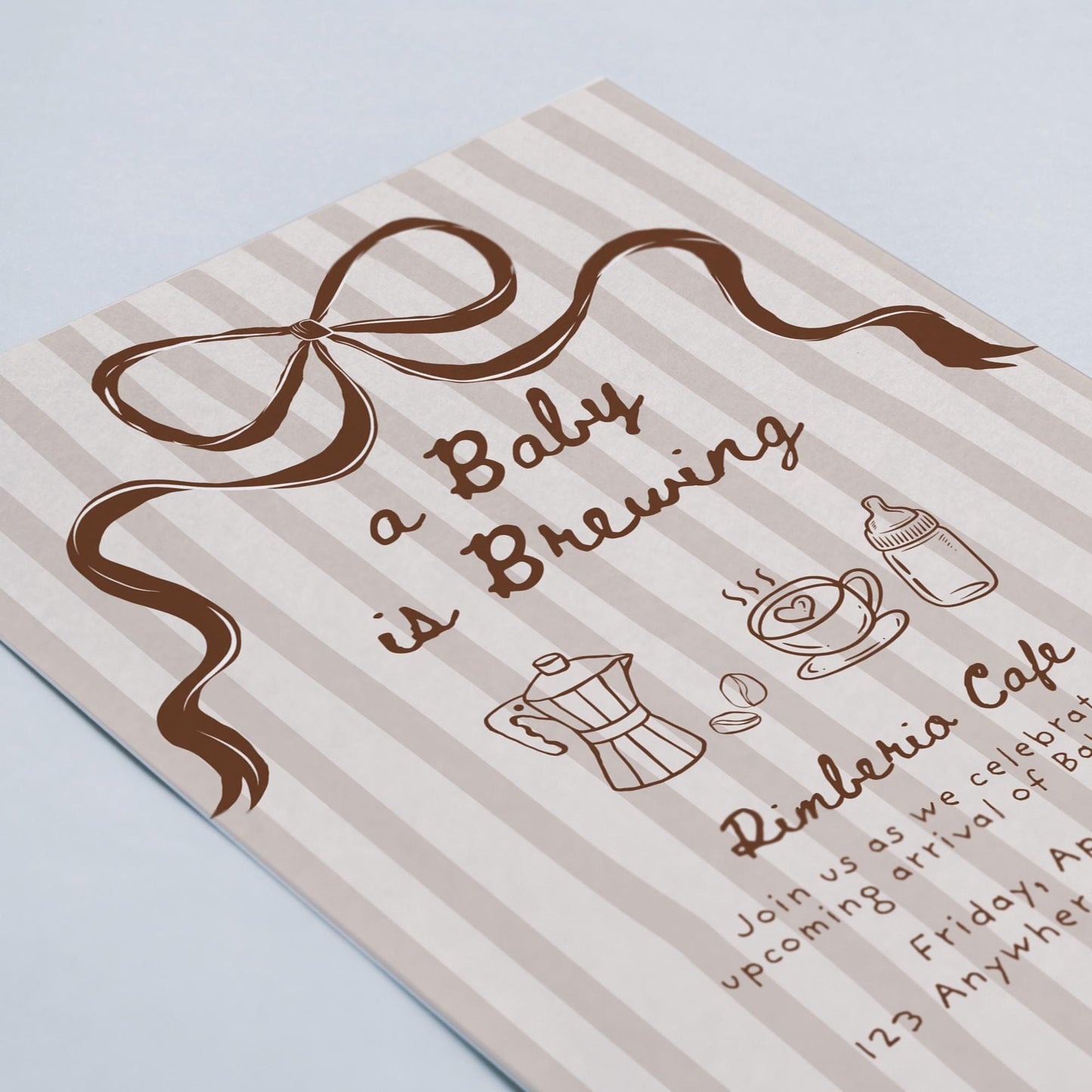A Baby is Brewing Coffee Baby Shower Invite Editable Template Gender Neutral Digital Download Invitation Hand Drawn Whimsical Bow