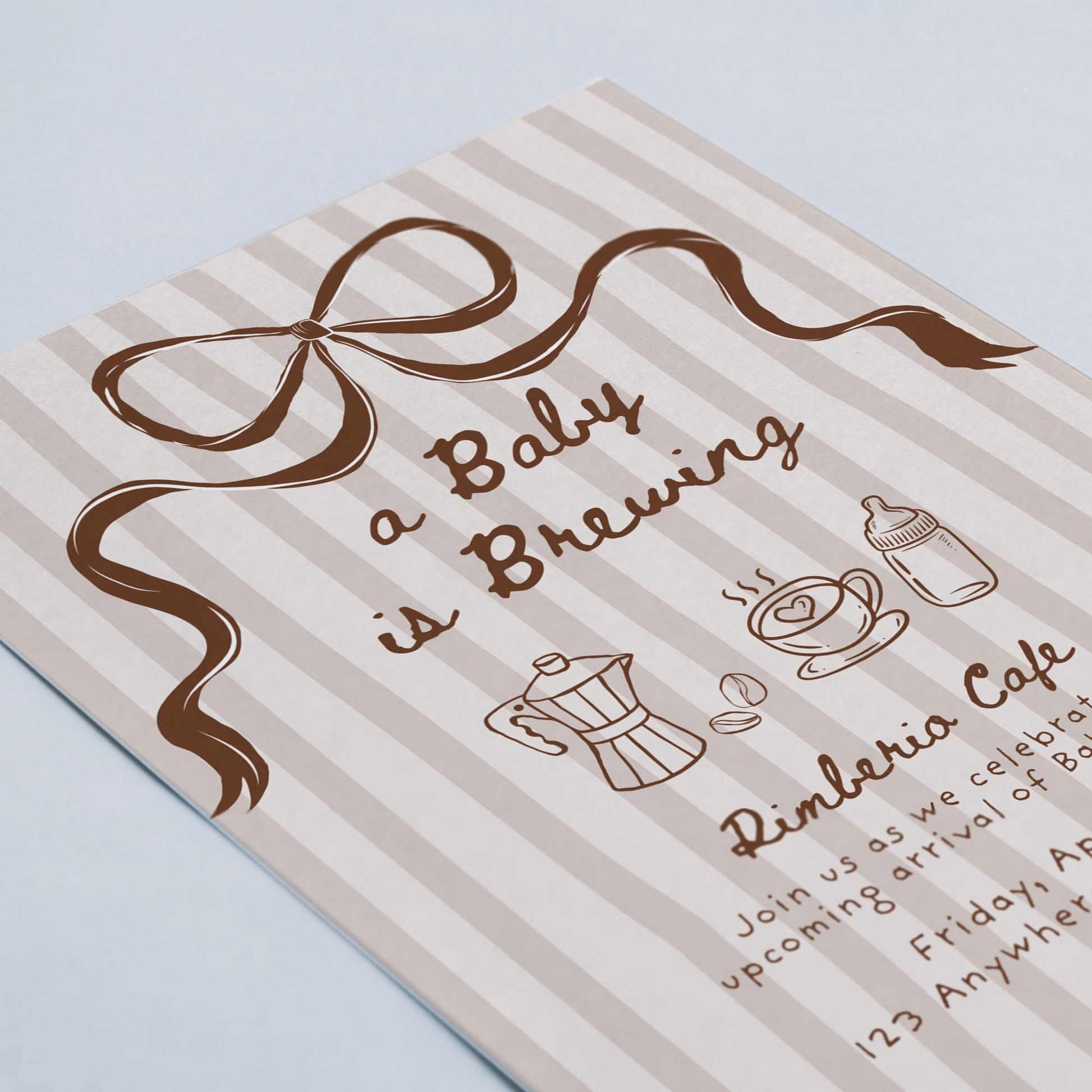 A Baby is Brewing Coffee Baby Shower Invite Editable Template Gender Neutral Digital Download Invitation Hand Drawn Whimsical Bow
