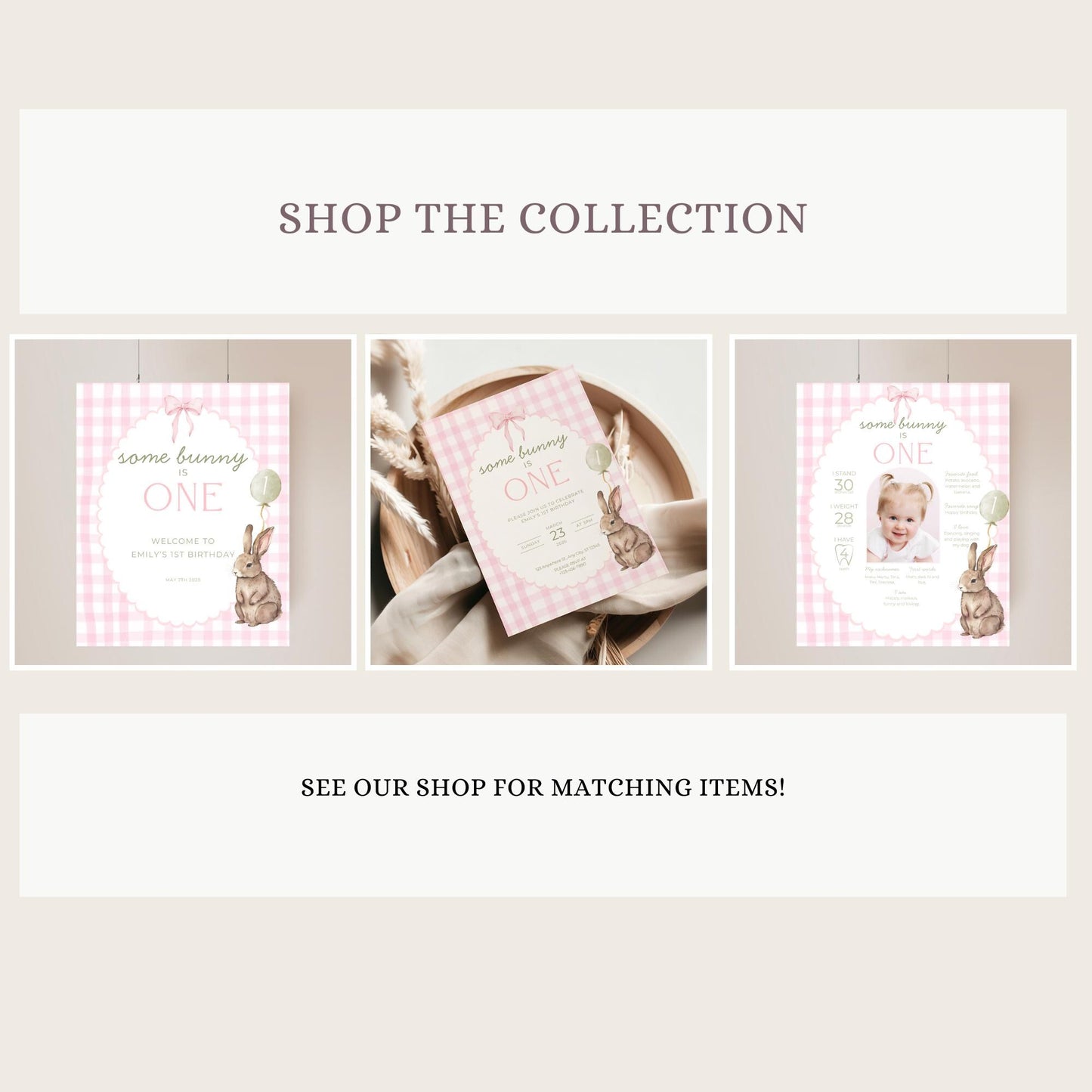 Some Bunny is One Birthday Party Cupcake Toppers Editable Cake topper Easter themed Party Bunny First 1st Birthday Party Pink Bow