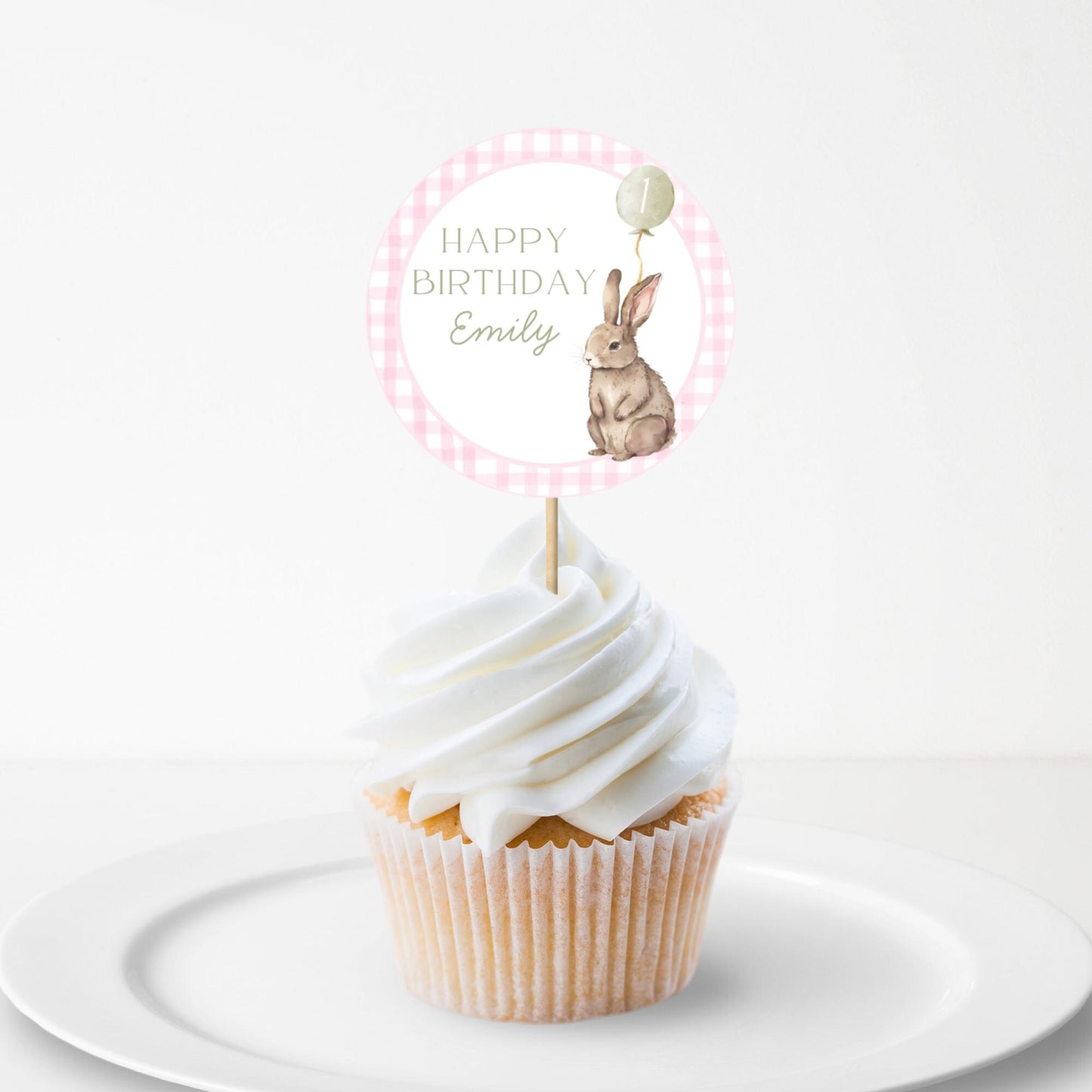 Some Bunny is One Birthday Party Cupcake Toppers Editable Cake topper Easter themed Party Bunny First 1st Birthday Party Pink Bow