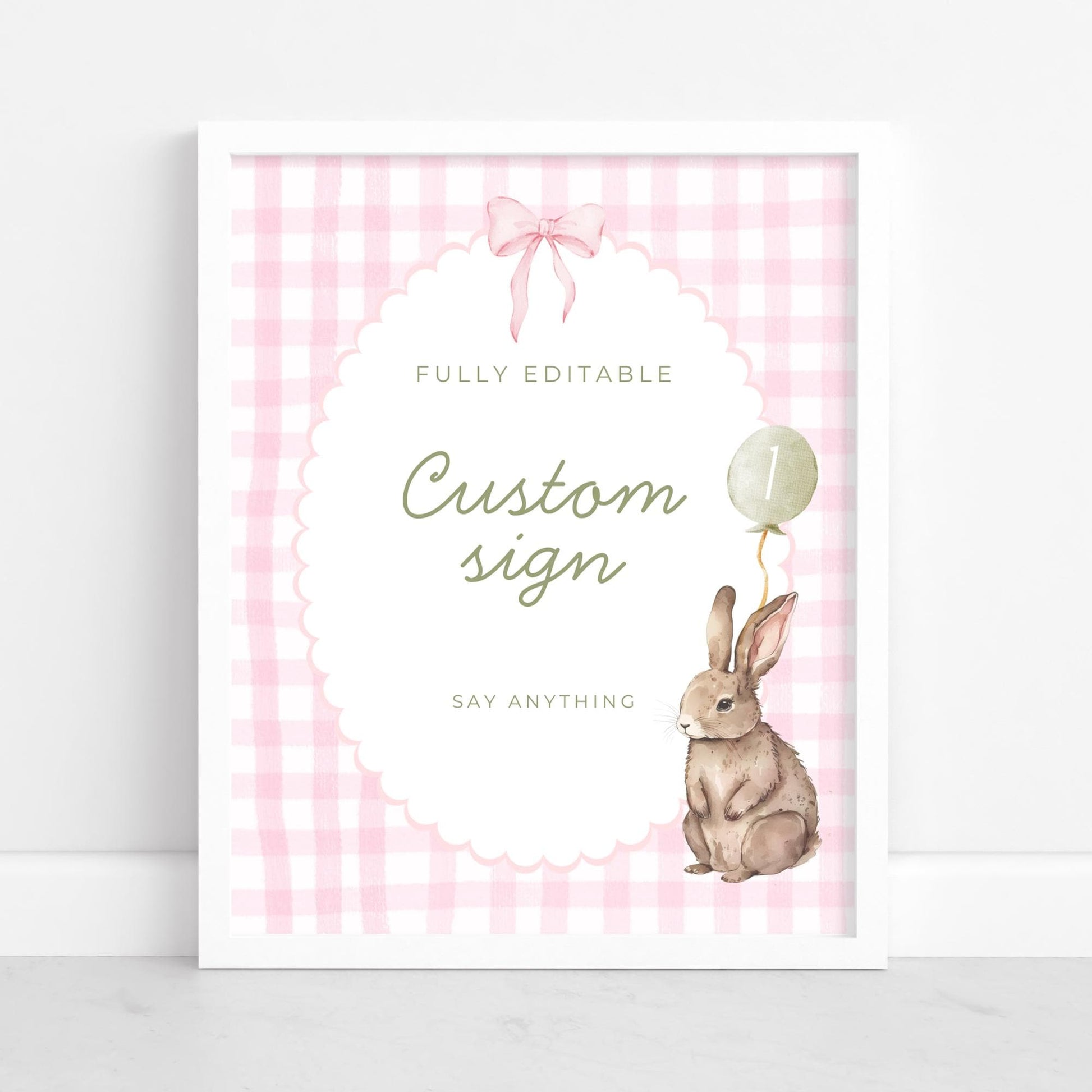 Some Bunny is One Birthday Editable Custom Sign Easter Theme 1st Birthday Sign Rabbit First Birthday Table Sign Pink Bow party decor