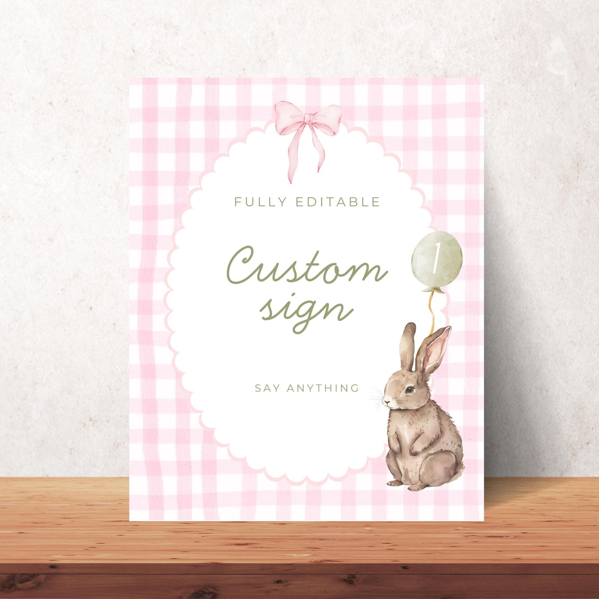 Some Bunny is One Birthday Editable Custom Sign Easter Theme 1st Birthday Sign Rabbit First Birthday Table Sign Pink Bow party decor