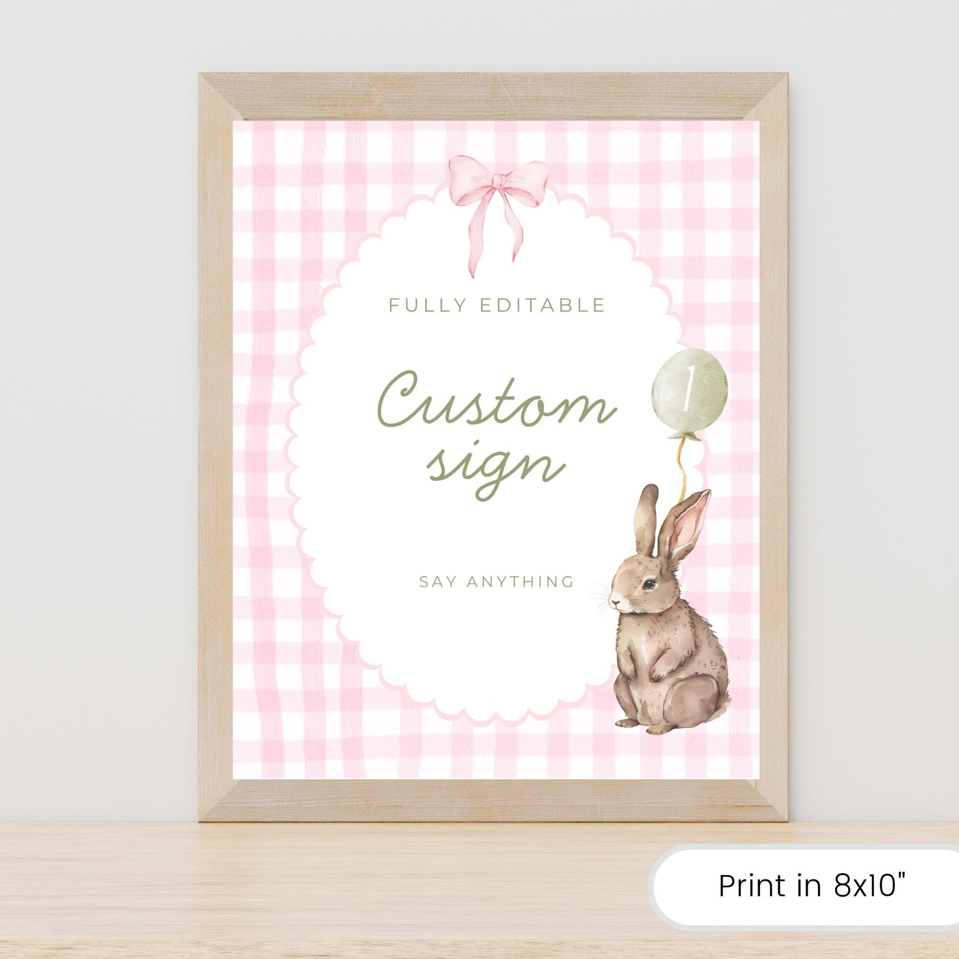 Some Bunny is One Birthday Editable Custom Sign Easter Theme 1st Birthday Sign Rabbit First Birthday Table Sign Pink Bow party decor
