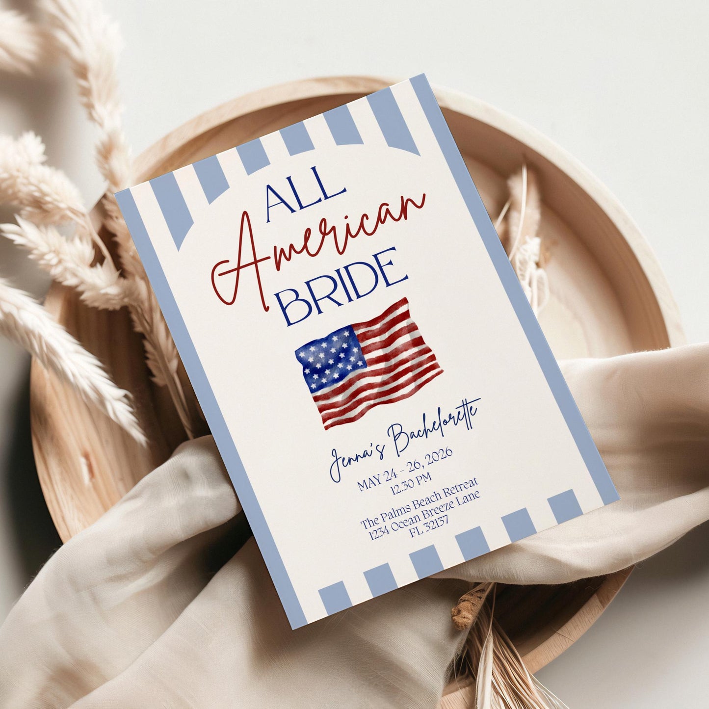 All American Bride Bachelorette Invitation and Itinerary Independence Day Bach Invite 4th of July Bachelorette Weekend Evite Printable Canva