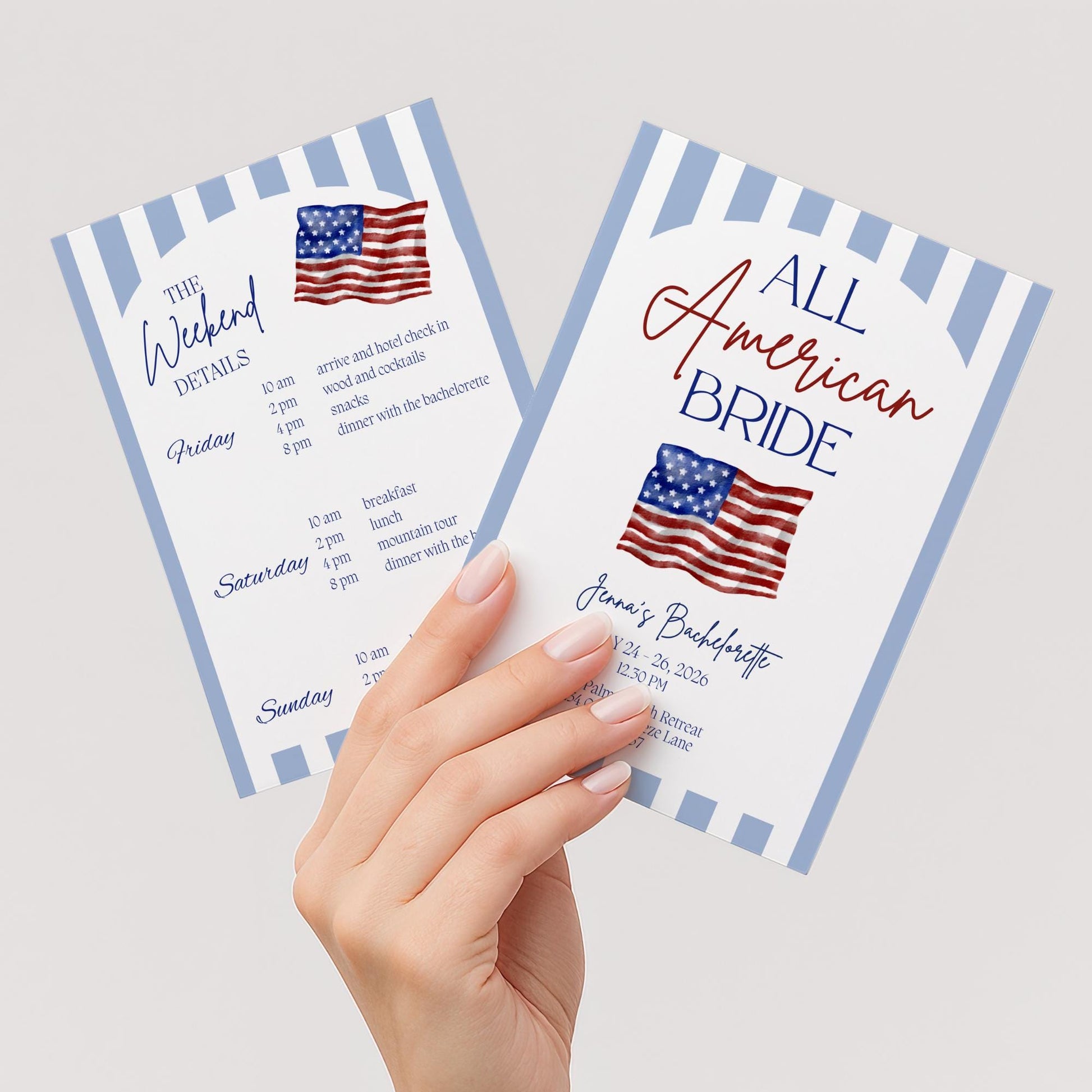All American Bride Bachelorette Invitation and Itinerary Independence Day Bach Invite 4th of July Bachelorette Weekend Evite Printable Canva