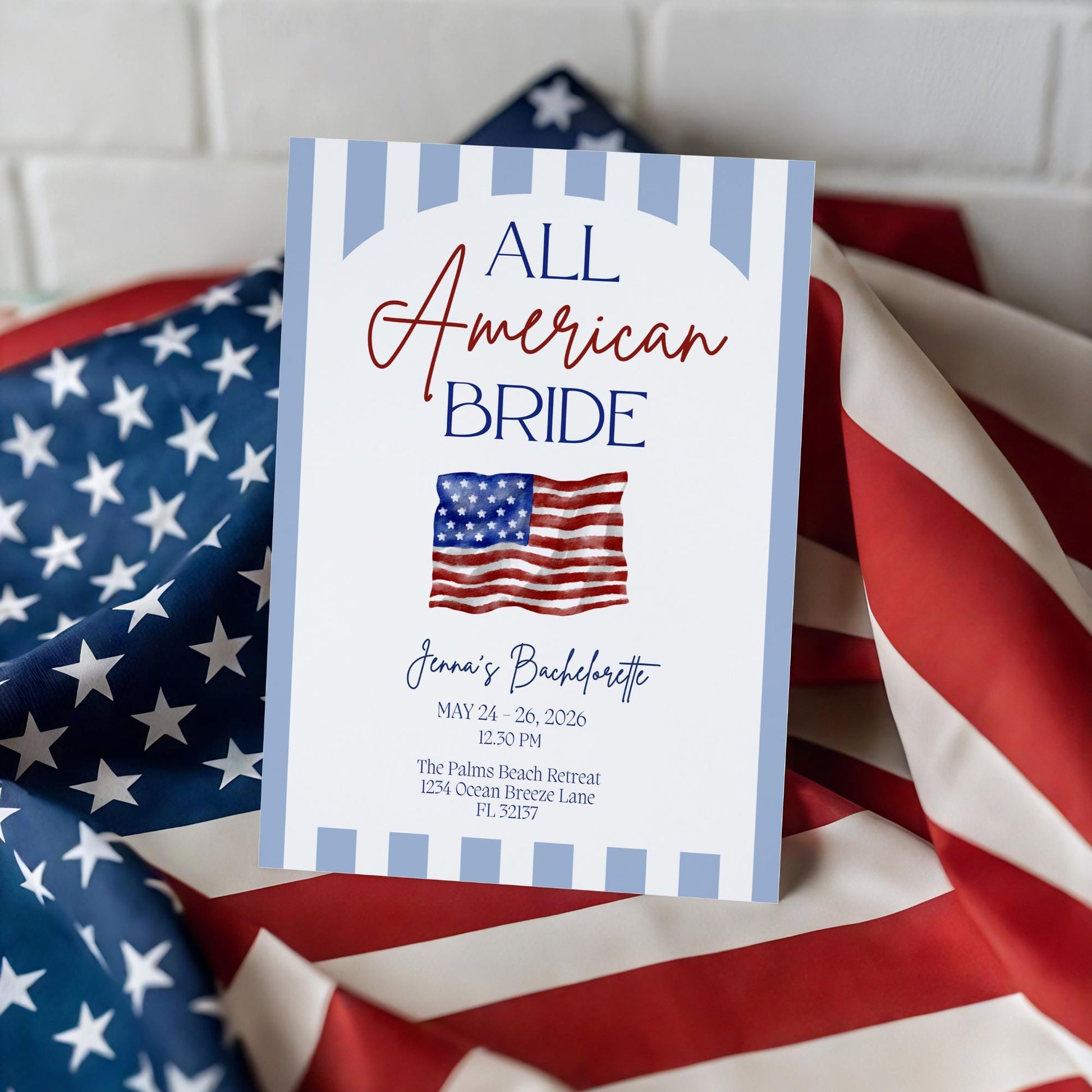All American Bride Bachelorette Invitation and Itinerary Independence Day Bach Invite 4th of July Bachelorette Weekend Evite Printable Canva