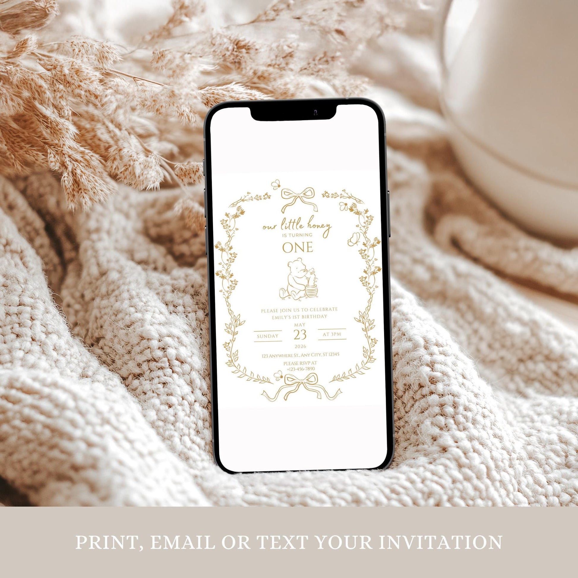 Bee First Birthday Invitation Our Little Hunny Floral Bee Birthday Invite Honey 1st Bee Day Birthday Evite Bumblebee First Birthday