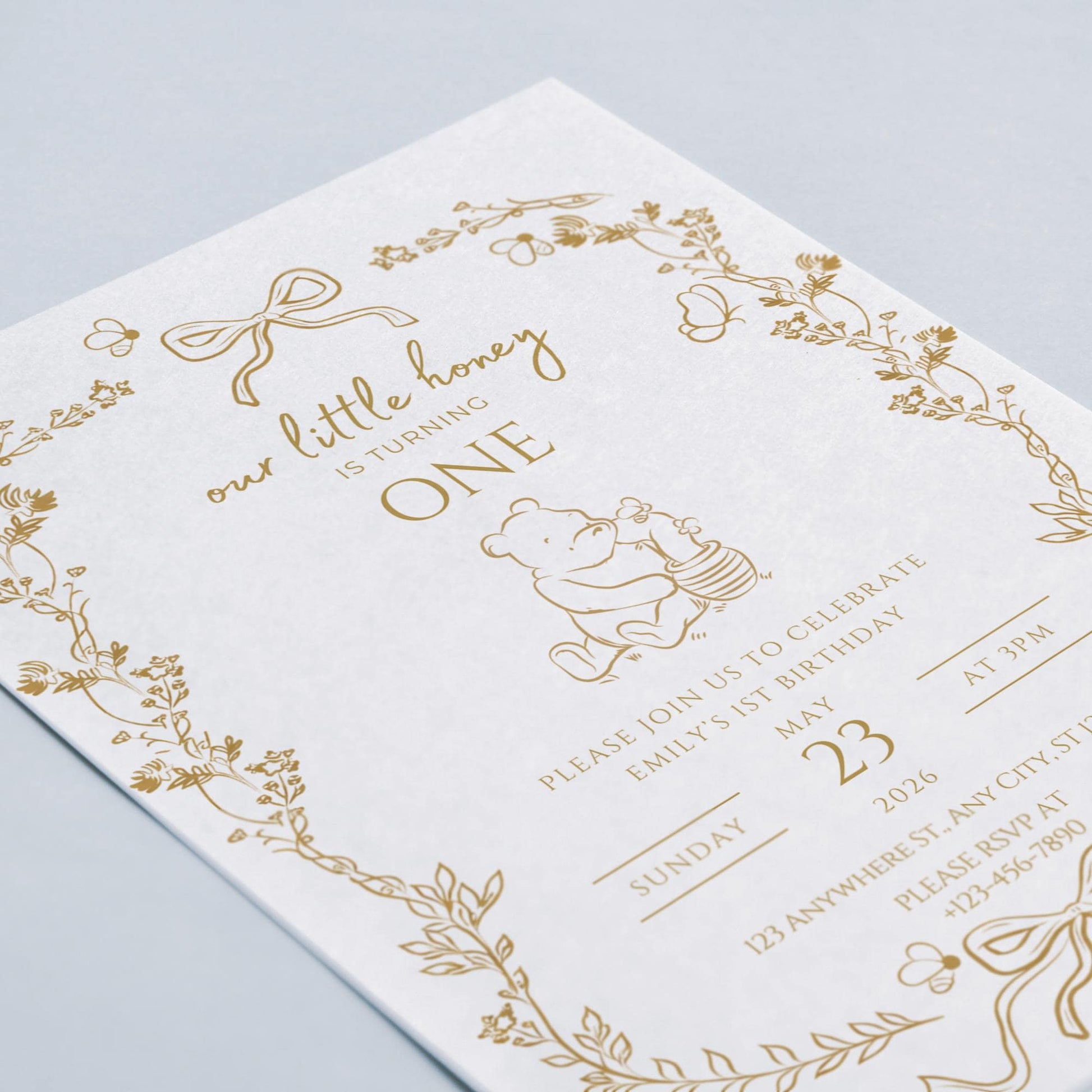 Bee First Birthday Invitation Our Little Hunny Floral Bee Birthday Invite Honey 1st Bee Day Birthday Evite Bumblebee First Birthday