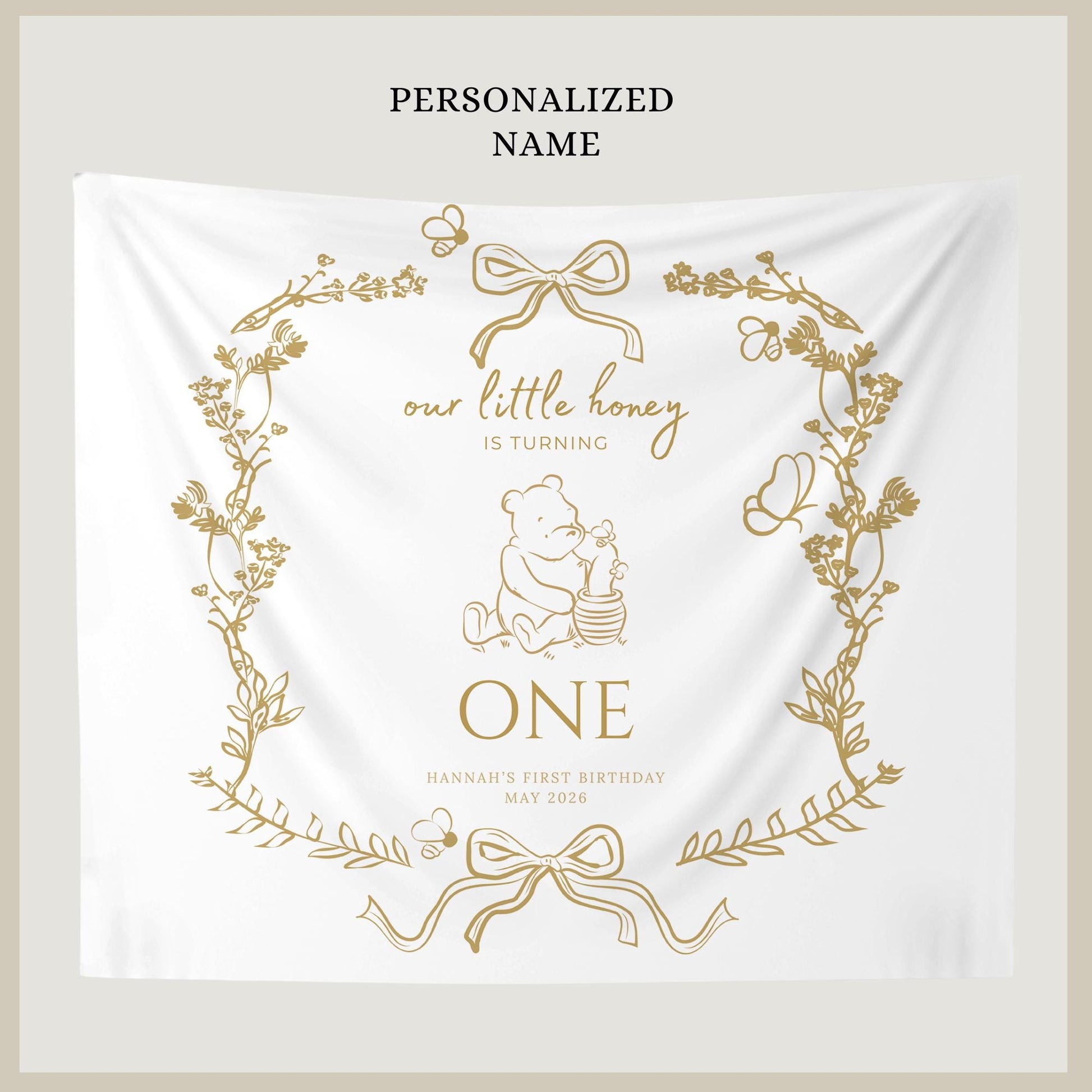 Bee First Birthday Banner Our Little Hunny Floral Bee Sign Honey 1st Bee Day Birthday Welcome Sign Bumblebee First Birthday Tapestry