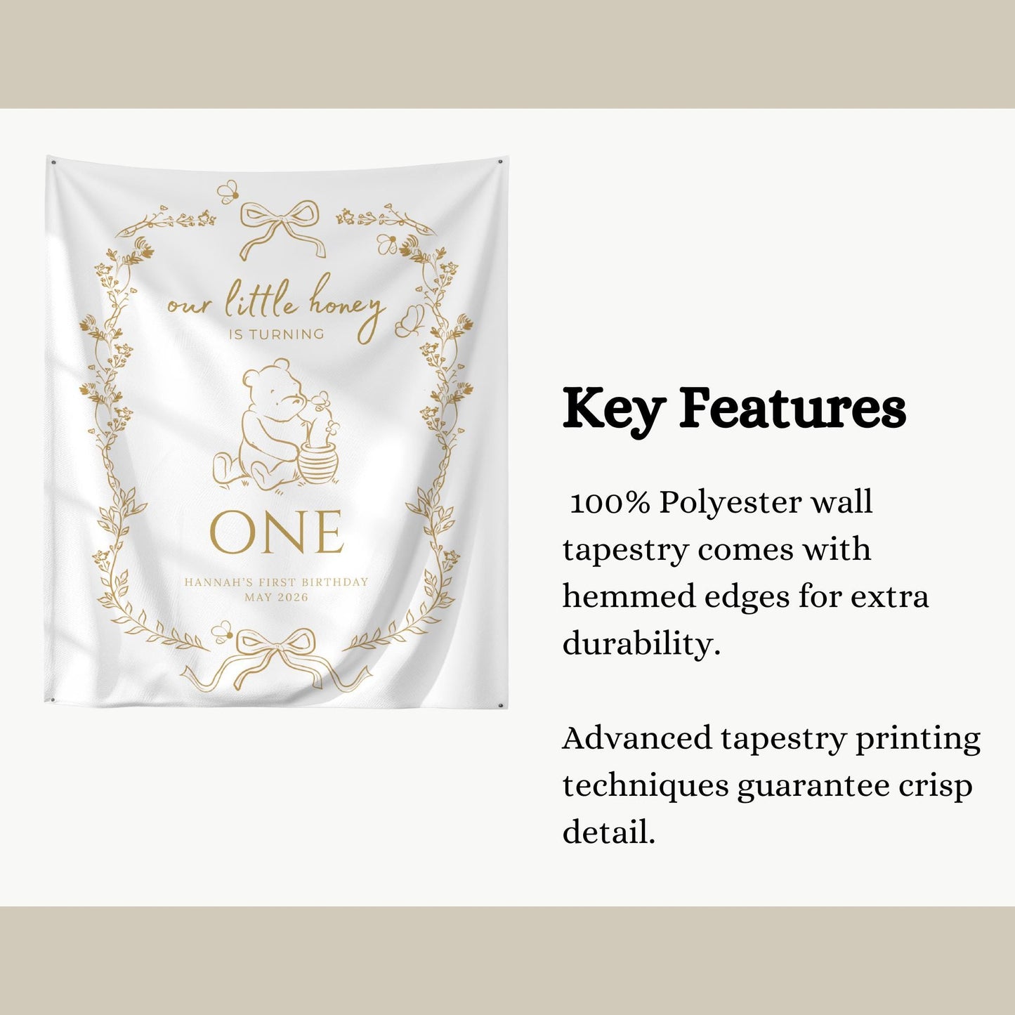 Bee First Birthday Banner Our Little Hunny Floral Bee Sign Honey 1st Bee Day Birthday Welcome Sign Bumblebee First Birthday Tapestry