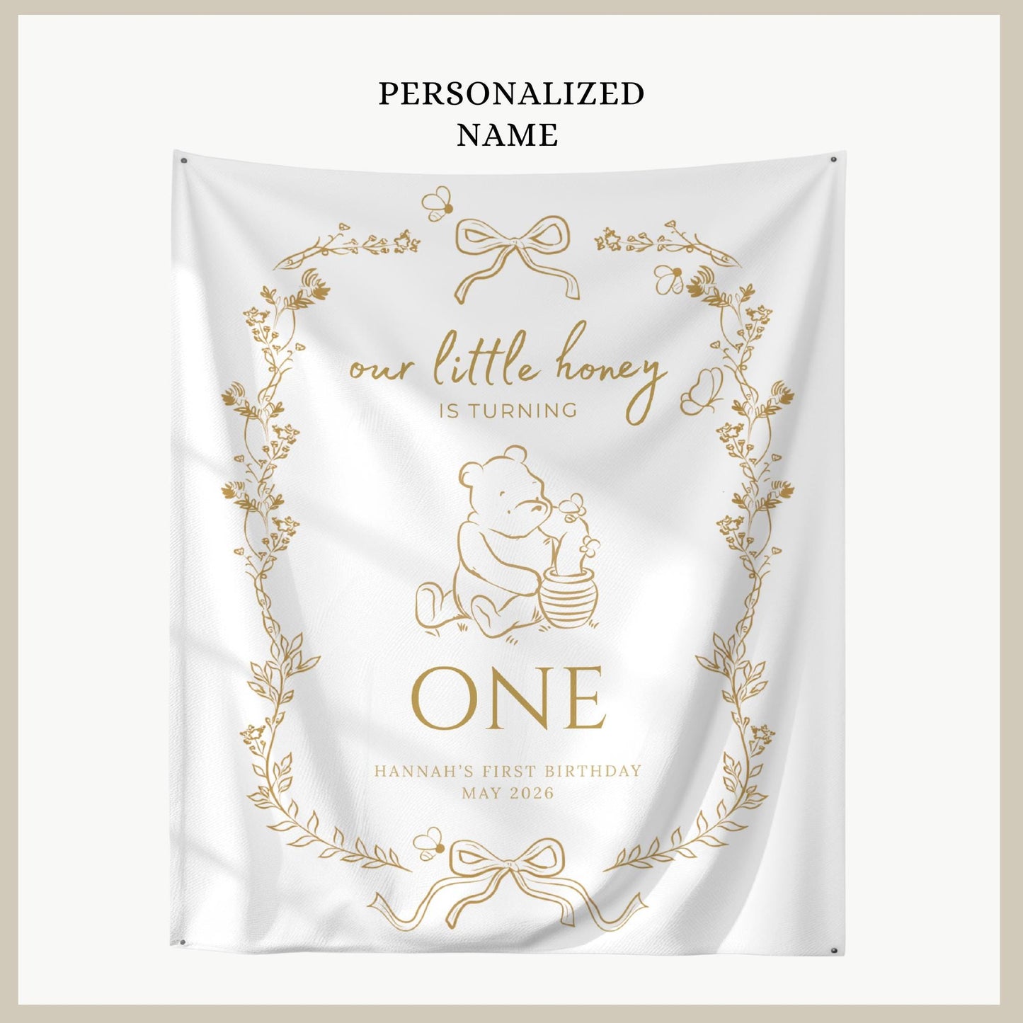 Bee First Birthday Banner Our Little Hunny Floral Bee Sign Honey 1st Bee Day Birthday Welcome Sign Bumblebee First Birthday Tapestry