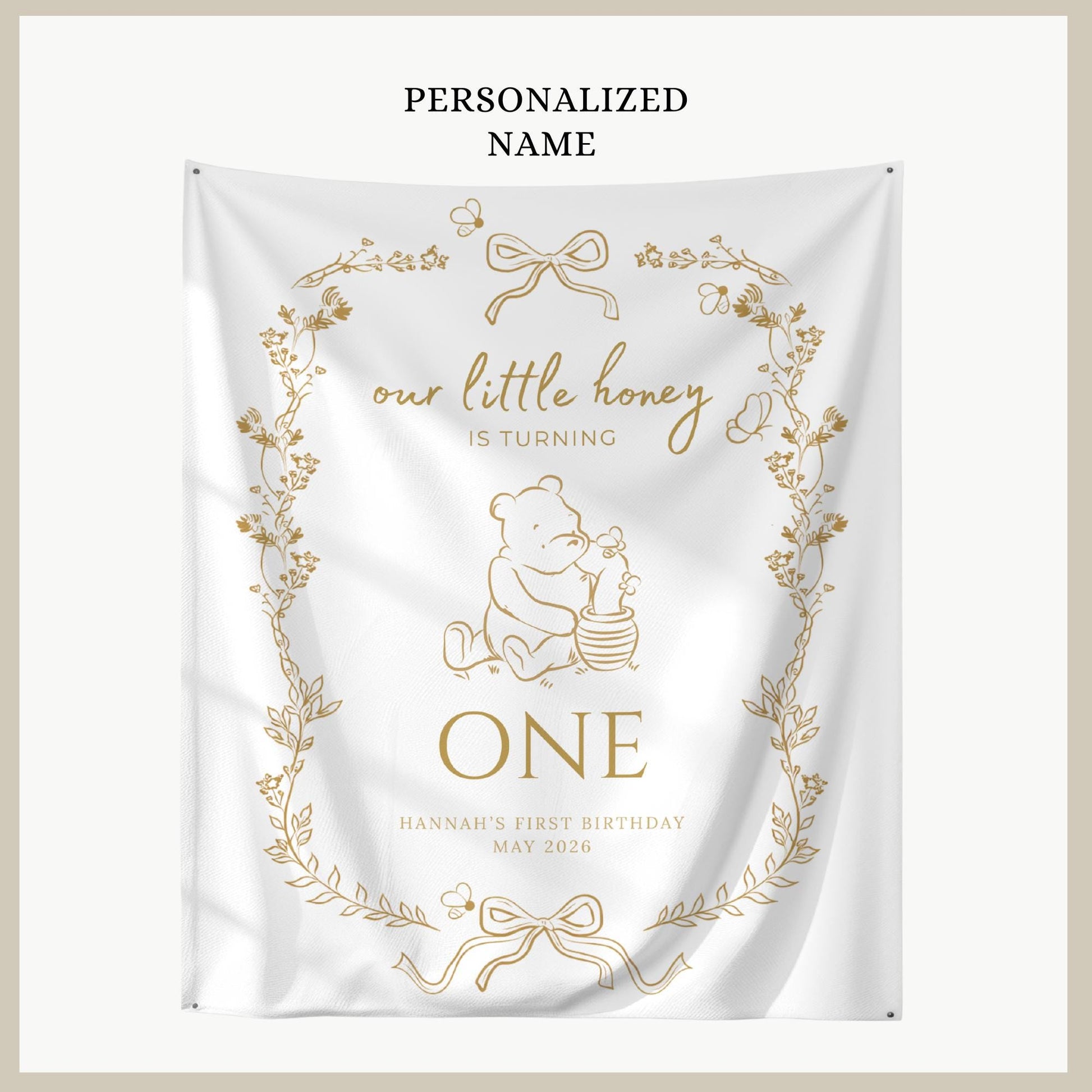 Bee First Birthday Banner Our Little Hunny Floral Bee Sign Honey 1st Bee Day Birthday Welcome Sign Bumblebee First Birthday Tapestry