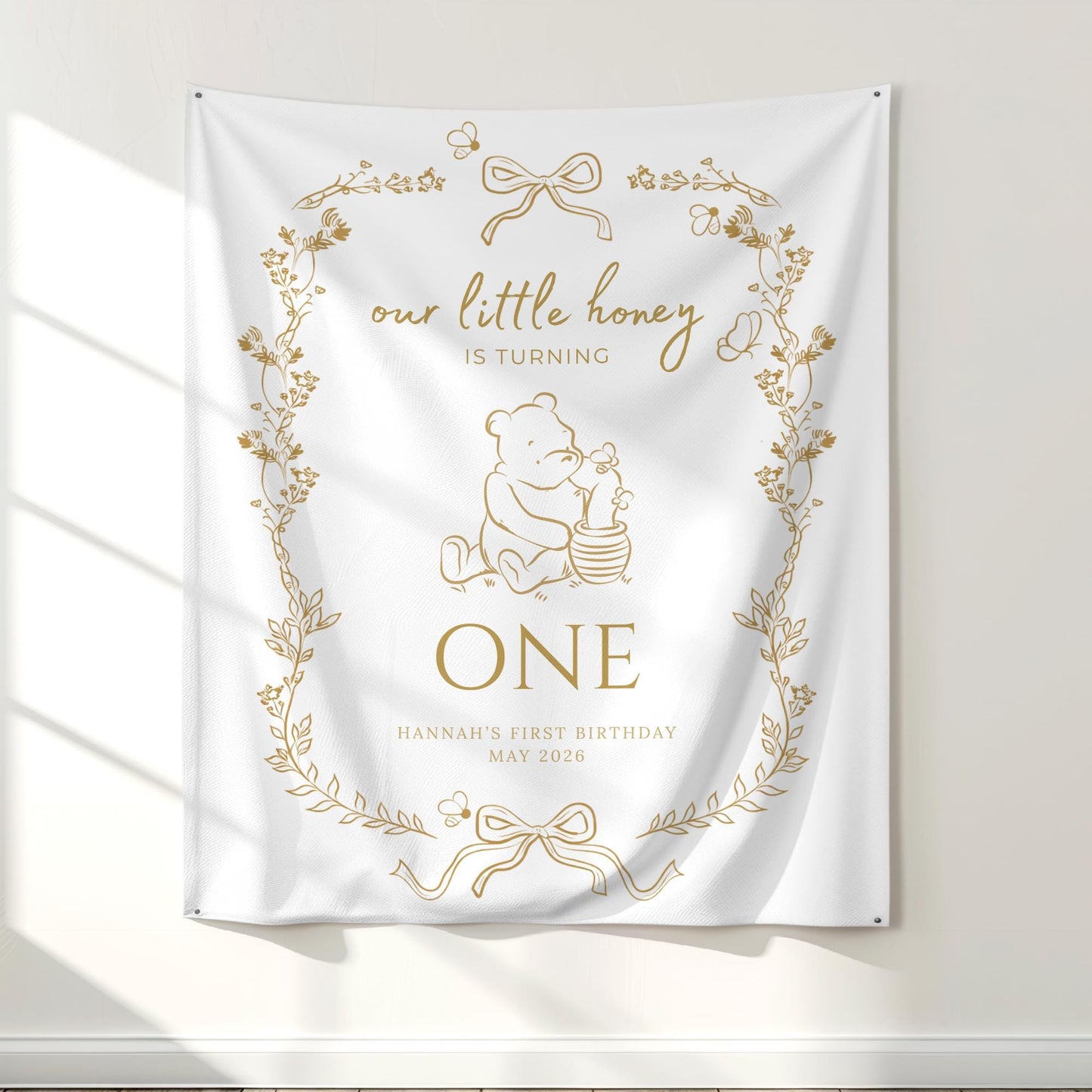 Bee First Birthday Banner Our Little Hunny Floral Bee Sign Honey 1st Bee Day Birthday Welcome Sign Bumblebee First Birthday Tapestry