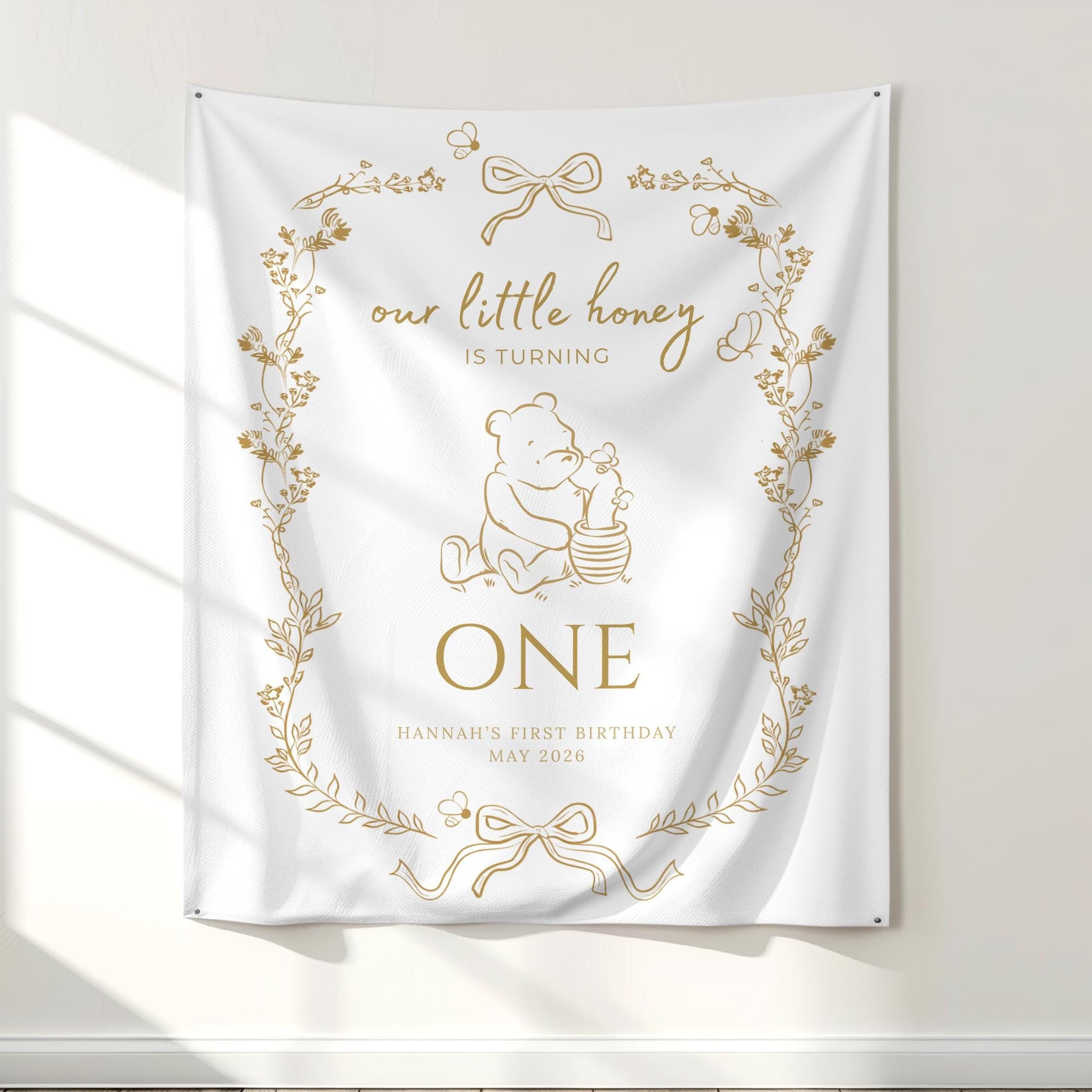 Bee First Birthday Banner Our Little Hunny Floral Bee Sign Honey 1st Bee Day Birthday Welcome Sign Bumblebee First Birthday Tapestry