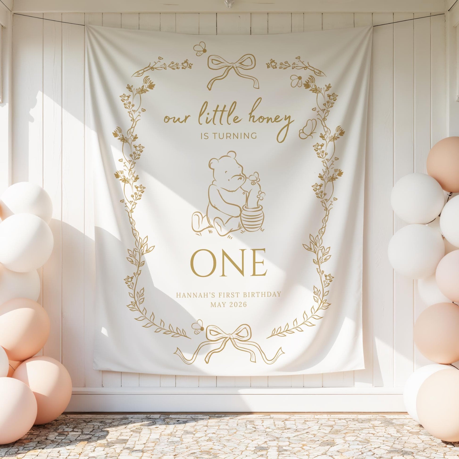 Bee First Birthday Banner Our Little Hunny Floral Bee Sign Honey 1st Bee Day Birthday Welcome Sign Bumblebee First Birthday Tapestry