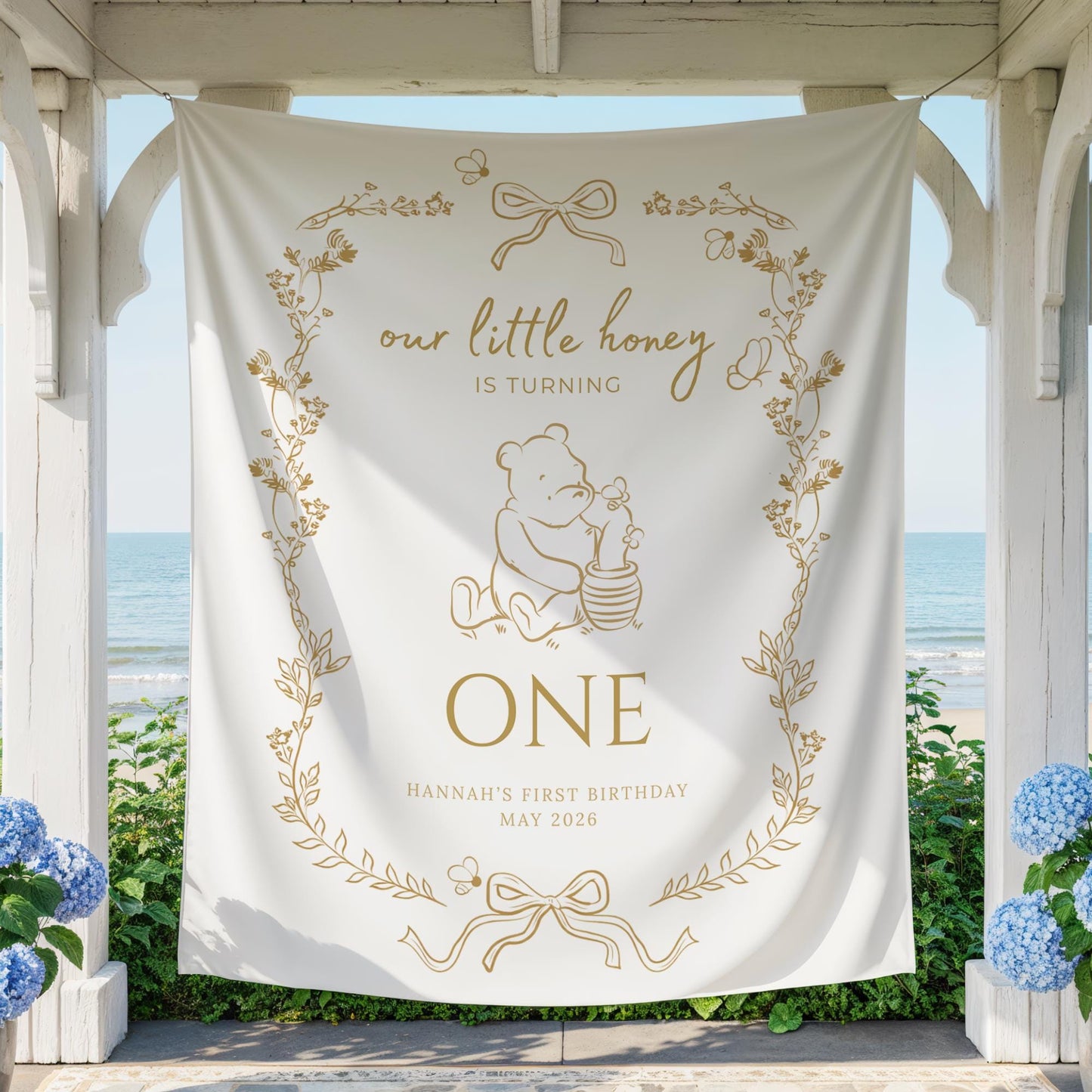 Bee First Birthday Banner Our Little Hunny Floral Bee Sign Honey 1st Bee Day Birthday Welcome Sign Bumblebee First Birthday Tapestry