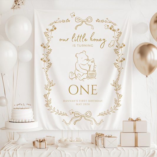 Bee First Birthday Banner Our Little Hunny Floral Bee Sign Honey 1st Bee Day Birthday Welcome Sign Bumblebee First Birthday Tapestry