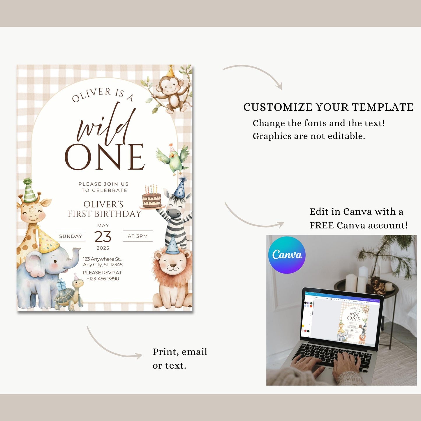 Wild One Birthday Invitation Safari Animal Birthday Invitation 1st Birthday Invite Zoo First Birthday Jungle Party Calling all party animals