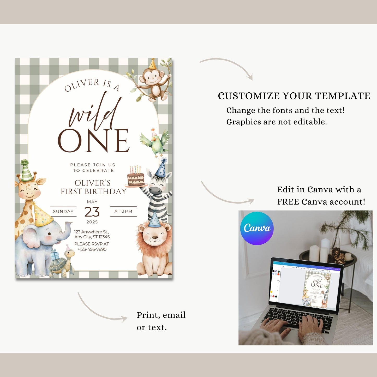 Wild One Birthday Invitation Safari Animal Birthday Invitation 1st Birthday Invite Zoo First Birthday Jungle Party Calling all party animals