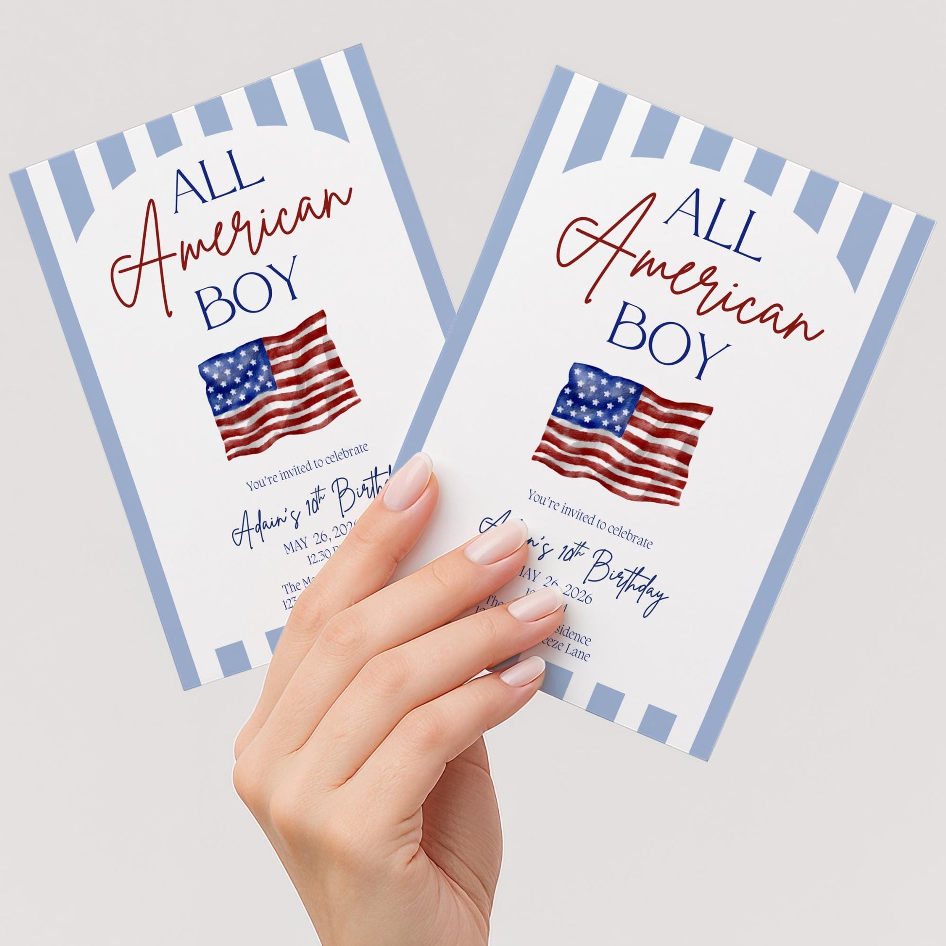 All American Boy Birthday Invitation Red White and Blue Party Decor Patriotic Themed Invite 4th of July Bday All American Girl