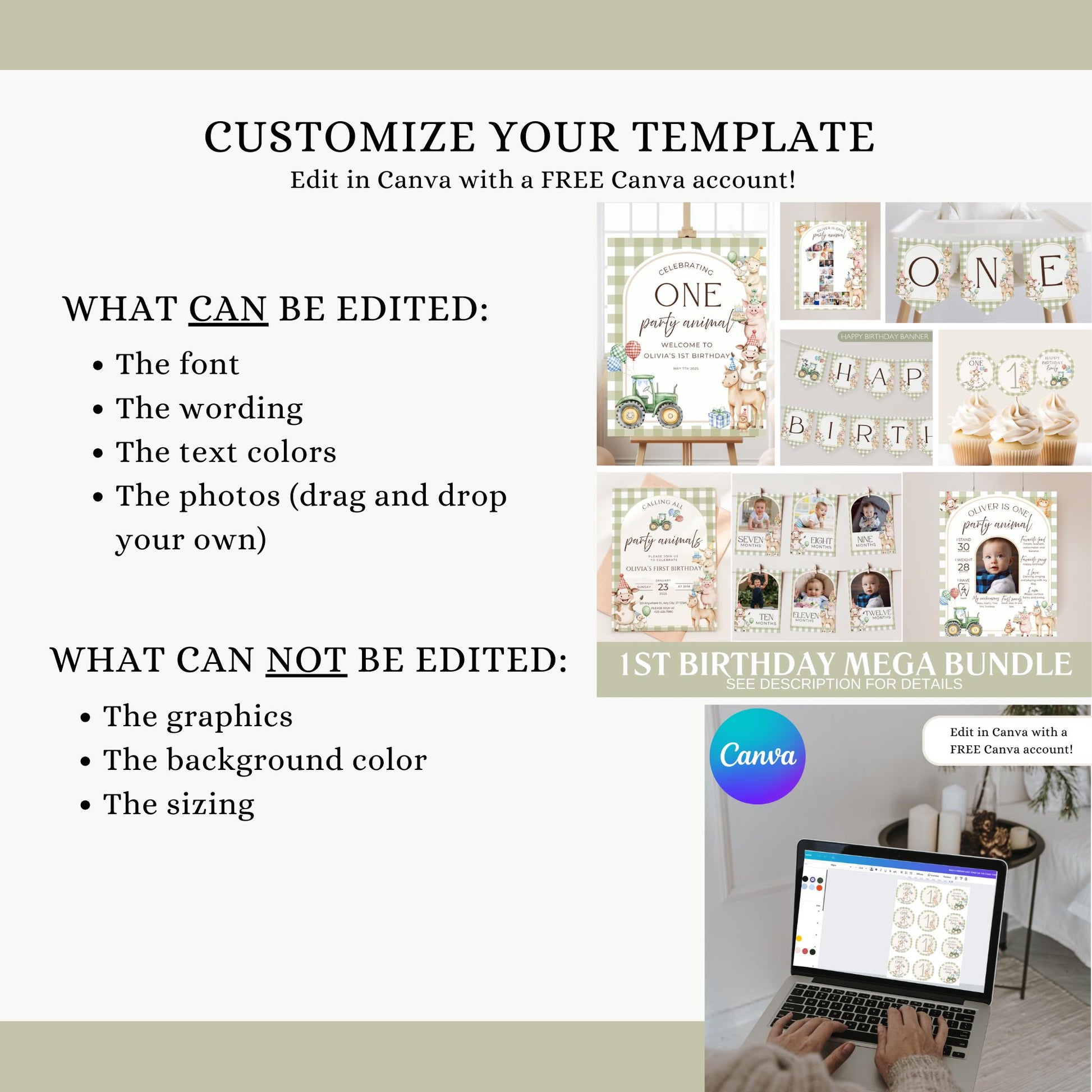 Farm Birthday Invite Barnyard First Birthday Party Decor Party Animals 1st Birthday Bundle Farm Animal Theme Party Country Birthday Decor