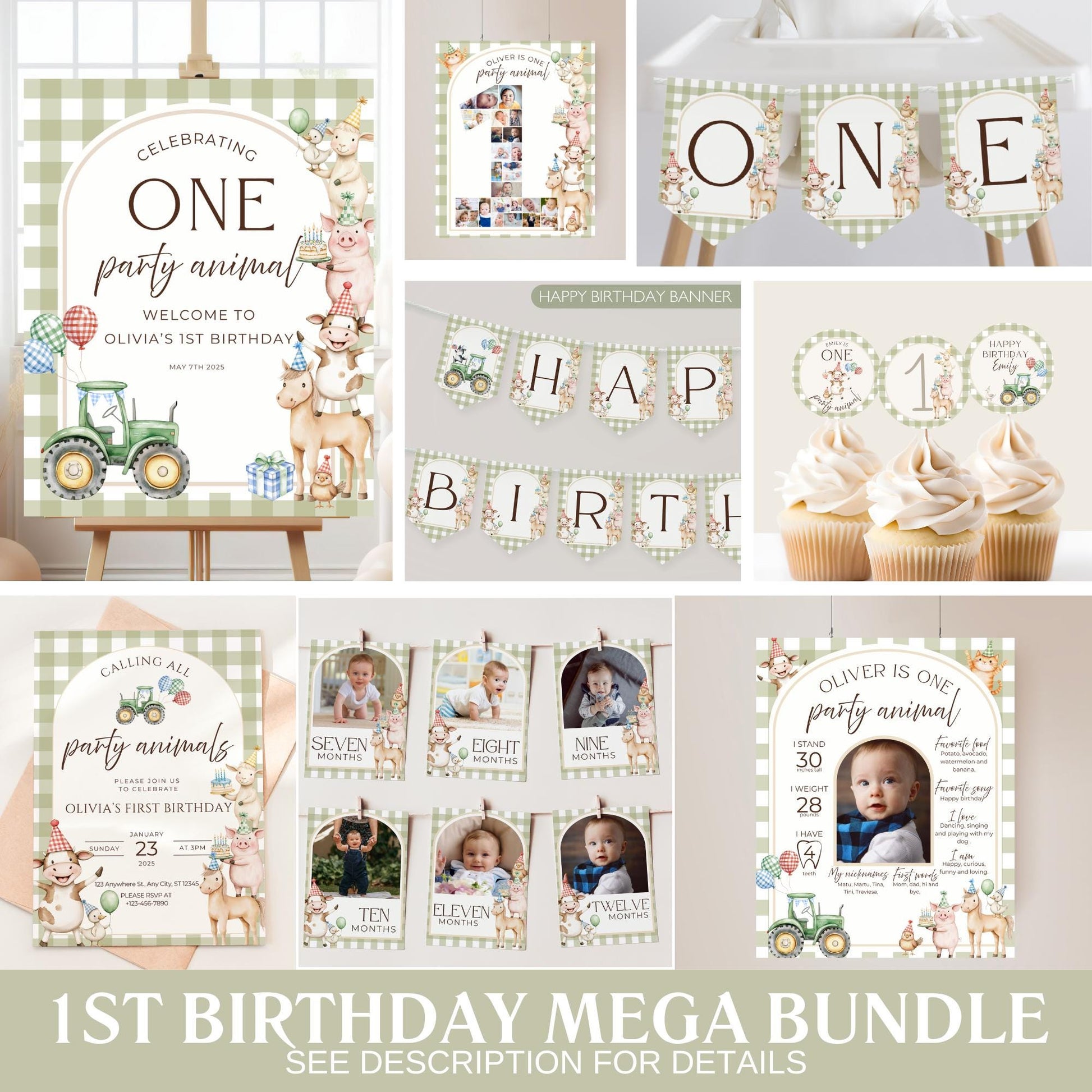 Farm Birthday Invite Barnyard First Birthday Party Decor Party Animals 1st Birthday Bundle Farm Animal Theme Party Country Birthday Decor