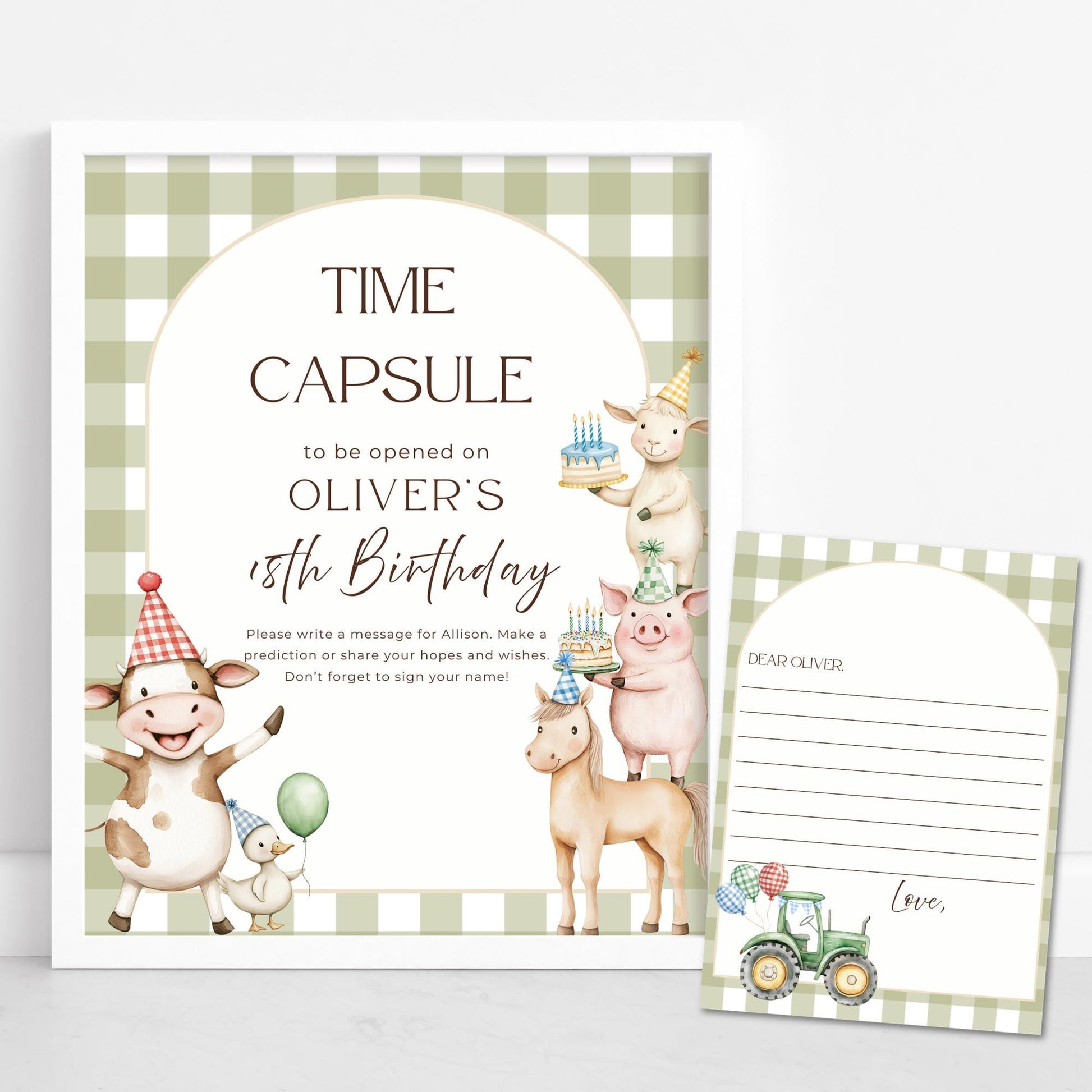 Farm Animal Birthday Time Capsule Sign Barnyard Theme First Birthday Party gender neutral 1st Birthday Party Animals Party Guest Book sign