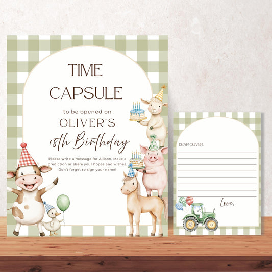Farm Animal Birthday Time Capsule Sign Barnyard Theme First Birthday Party gender neutral 1st Birthday Party Animals Party Guest Book sign