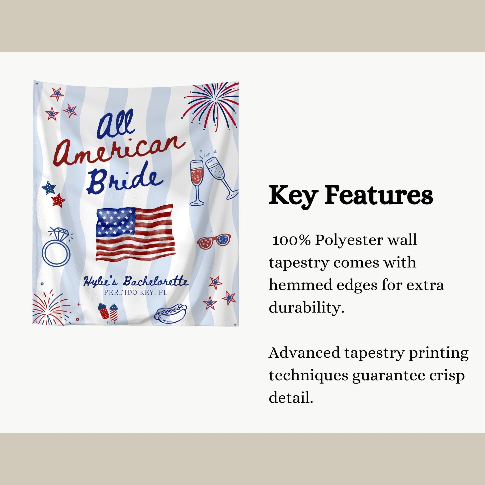All American Bride Bachelorette Banner Red White and Blue Party Decor Patriotic Themed Sign 4th of July Bach Weekend Backdrop USA Bach Party