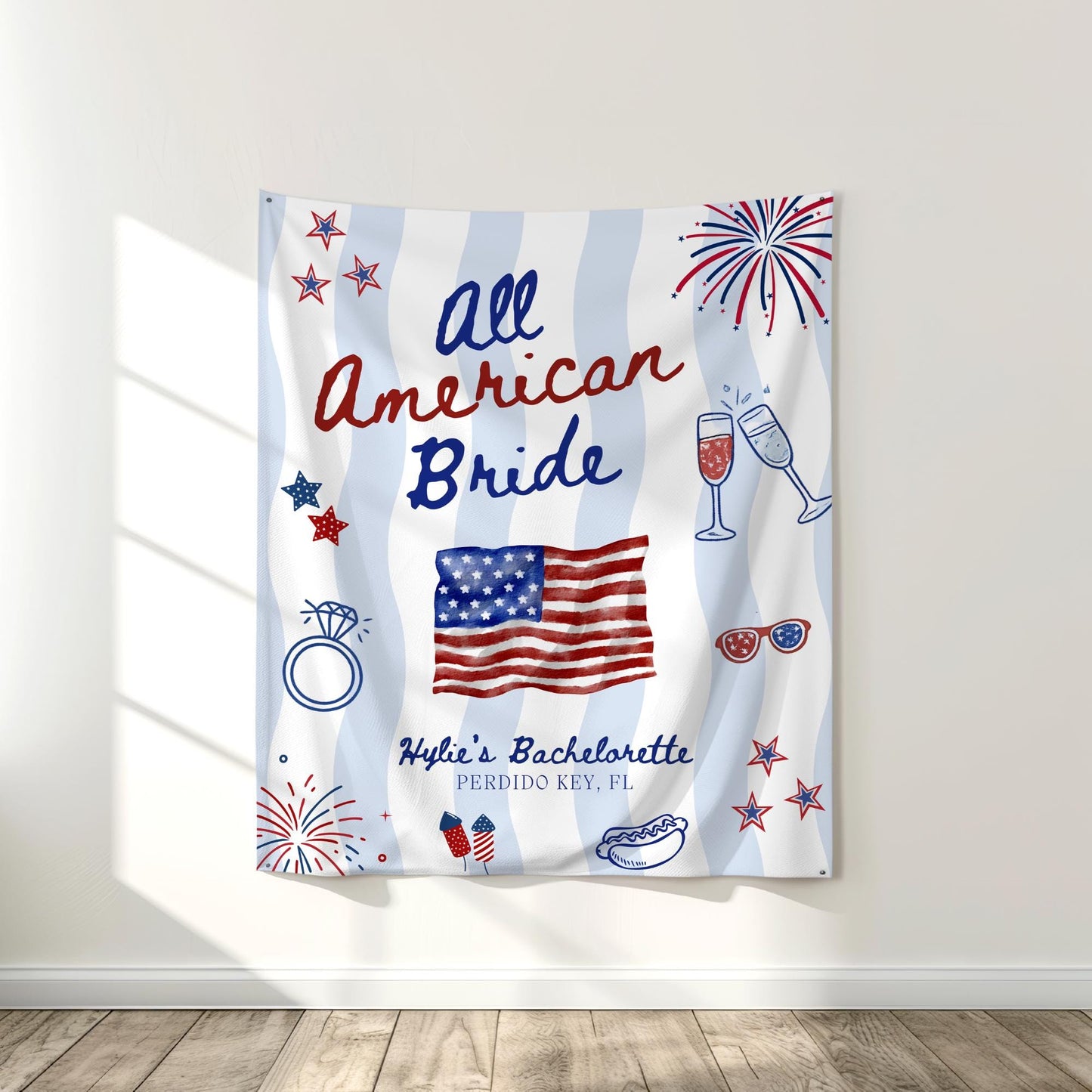 All American Bride Bachelorette Banner Red White and Blue Party Decor Patriotic Themed Sign 4th of July Bach Weekend Backdrop USA Bach Party