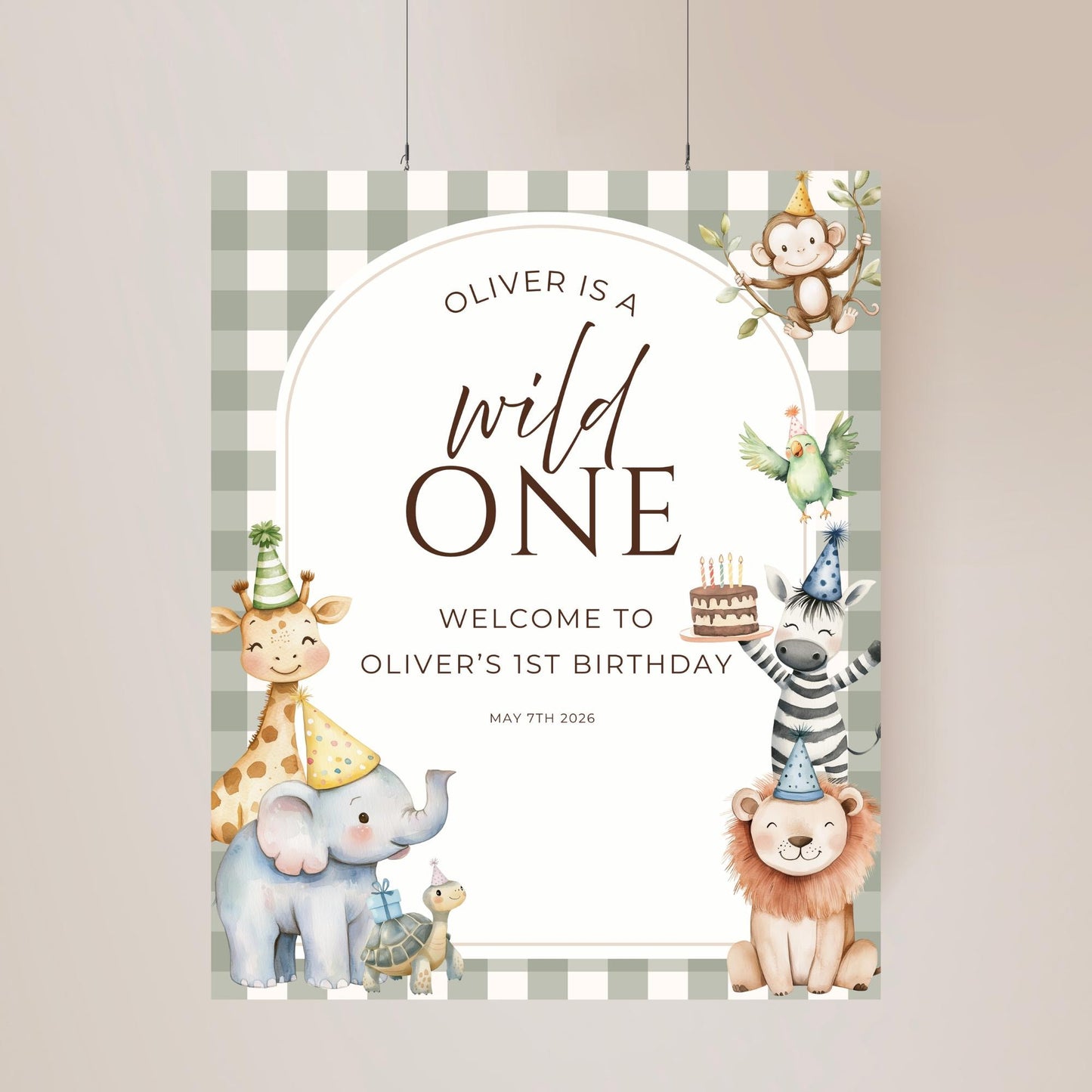 Safari Animal Birthday Welcome Sign Editable Wild One Party Welcome Poster Gender Neutral 1st Birthday Decor Jungle Theme Bday