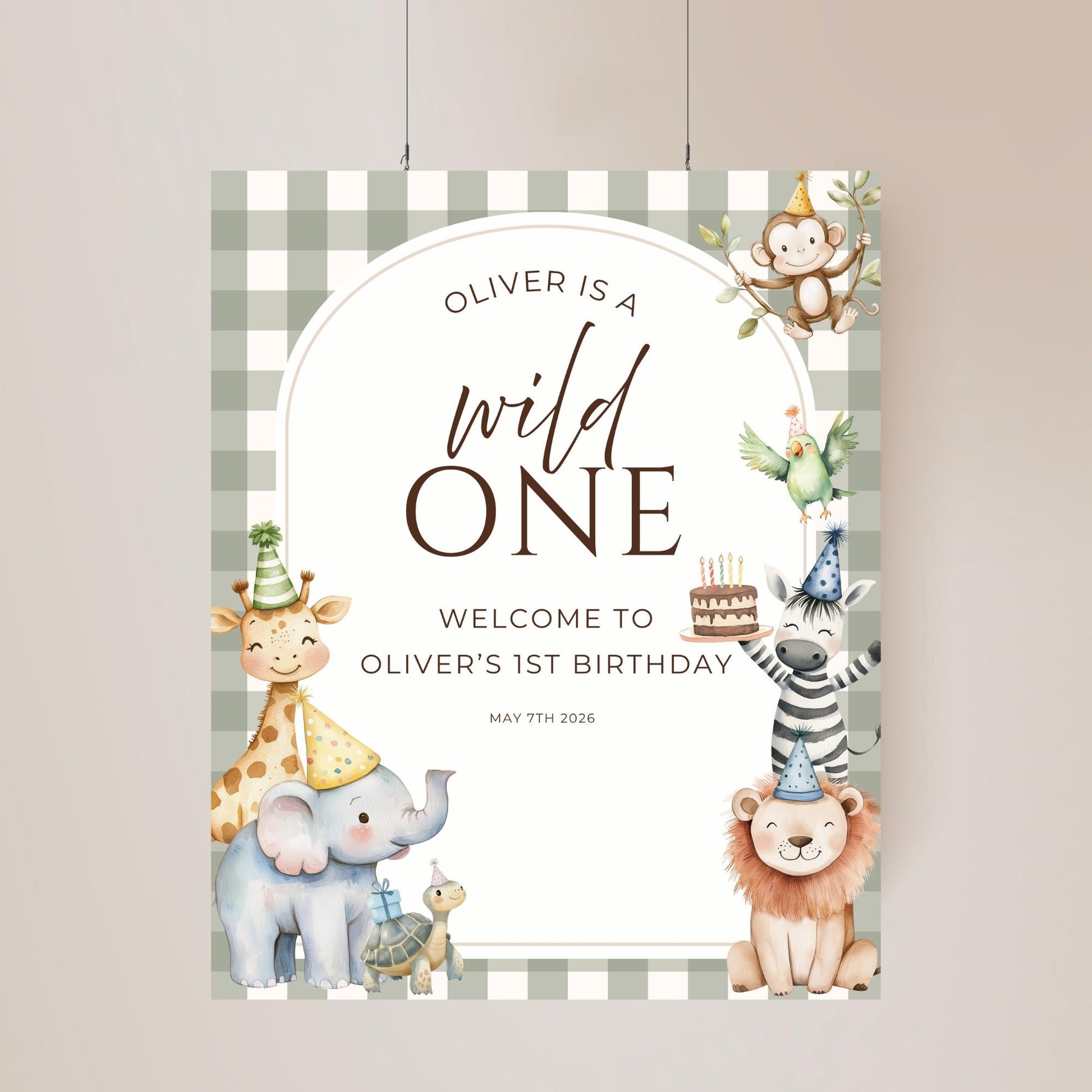 Safari Animal Birthday Welcome Sign Editable Wild One Party Welcome Poster Gender Neutral 1st Birthday Decor Jungle Theme Bday