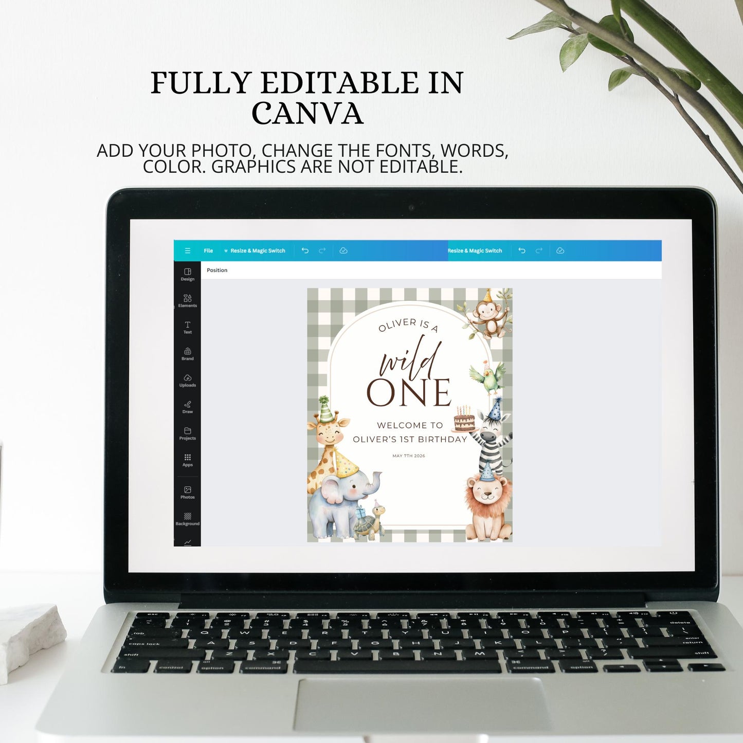 Safari Animal Birthday Welcome Sign Editable Wild One Party Welcome Poster Gender Neutral 1st Birthday Decor Jungle Theme Bday