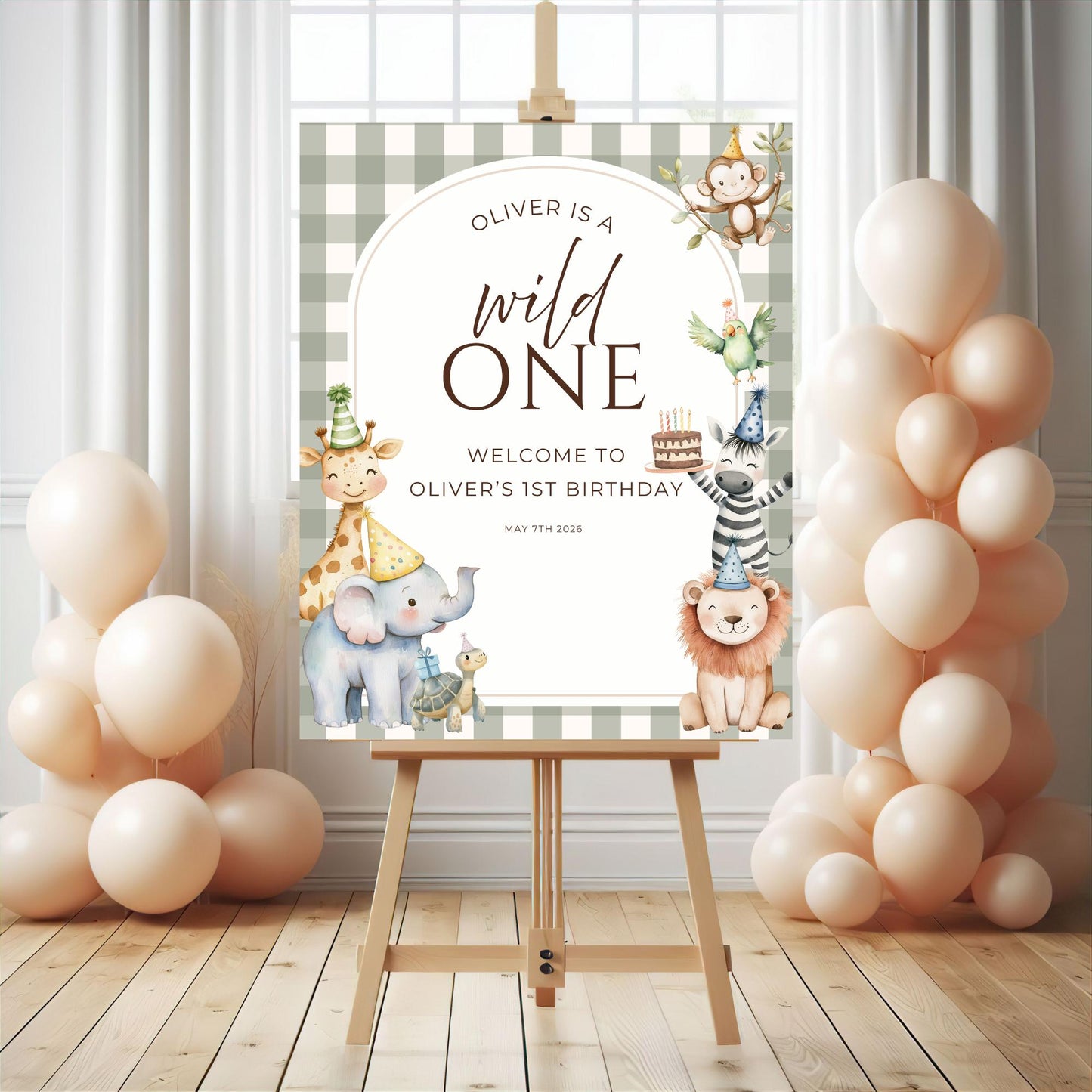 Safari Animal Birthday Welcome Sign Editable Wild One Party Welcome Poster Gender Neutral 1st Birthday Decor Jungle Theme Bday