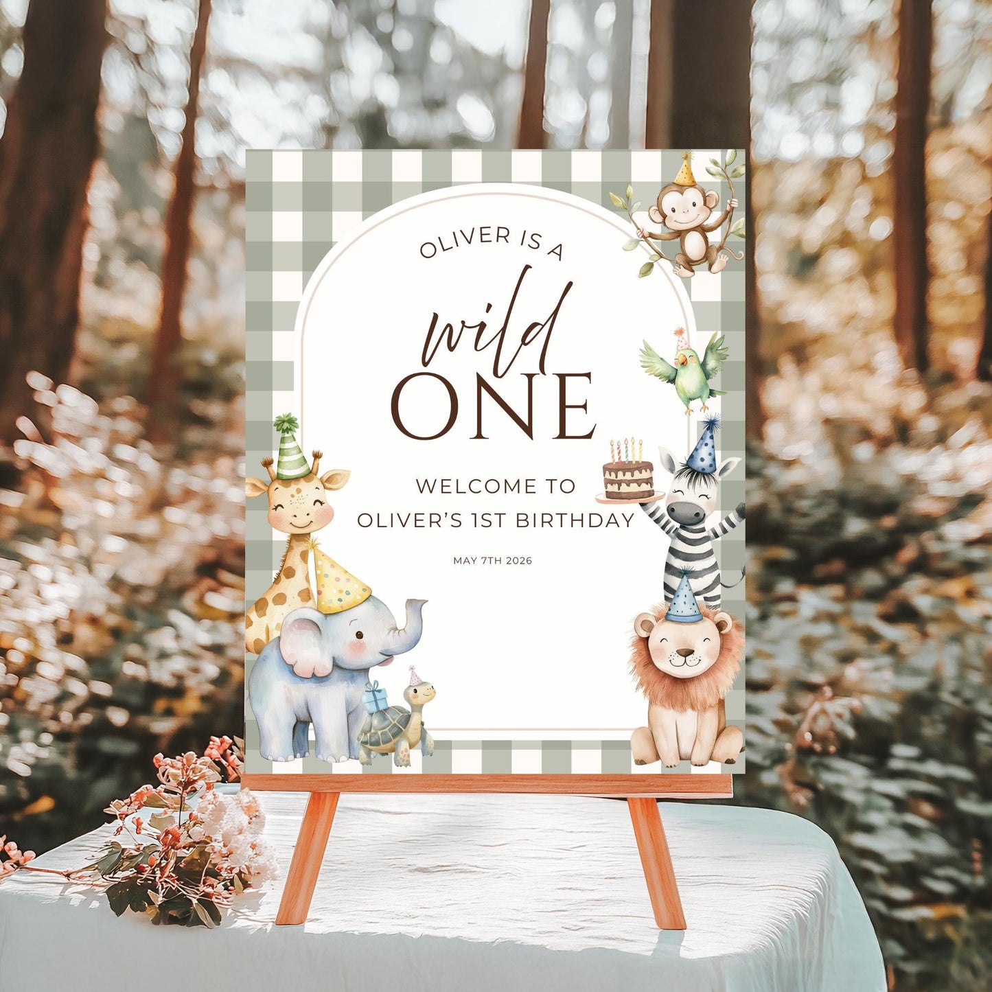 Safari Animal Birthday Welcome Sign Editable Wild One Party Welcome Poster Gender Neutral 1st Birthday Decor Jungle Theme Bday