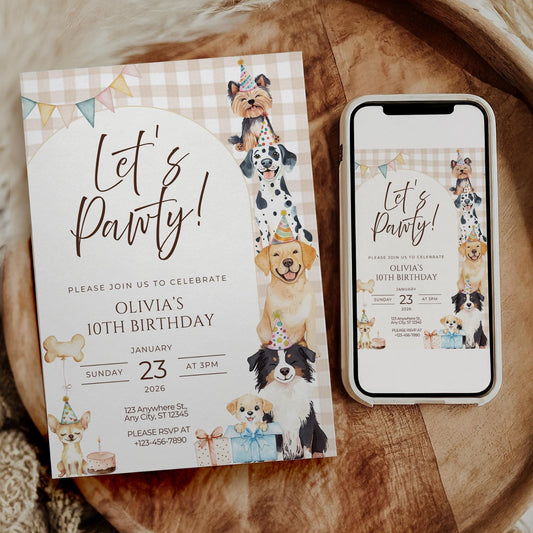 Let's Pawty Birthday Invitation Puppy Dog Birthday Invitation Dog Theme Editable Invitation Puppy Party Evite Bundle