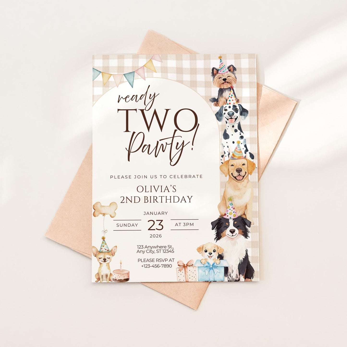 Ready TWO Pawty Birthday Invitation Puppy 2nd Dog Birthday Invitation Dog Theme Editable Invitation Puppy Party Evite Gender neutral