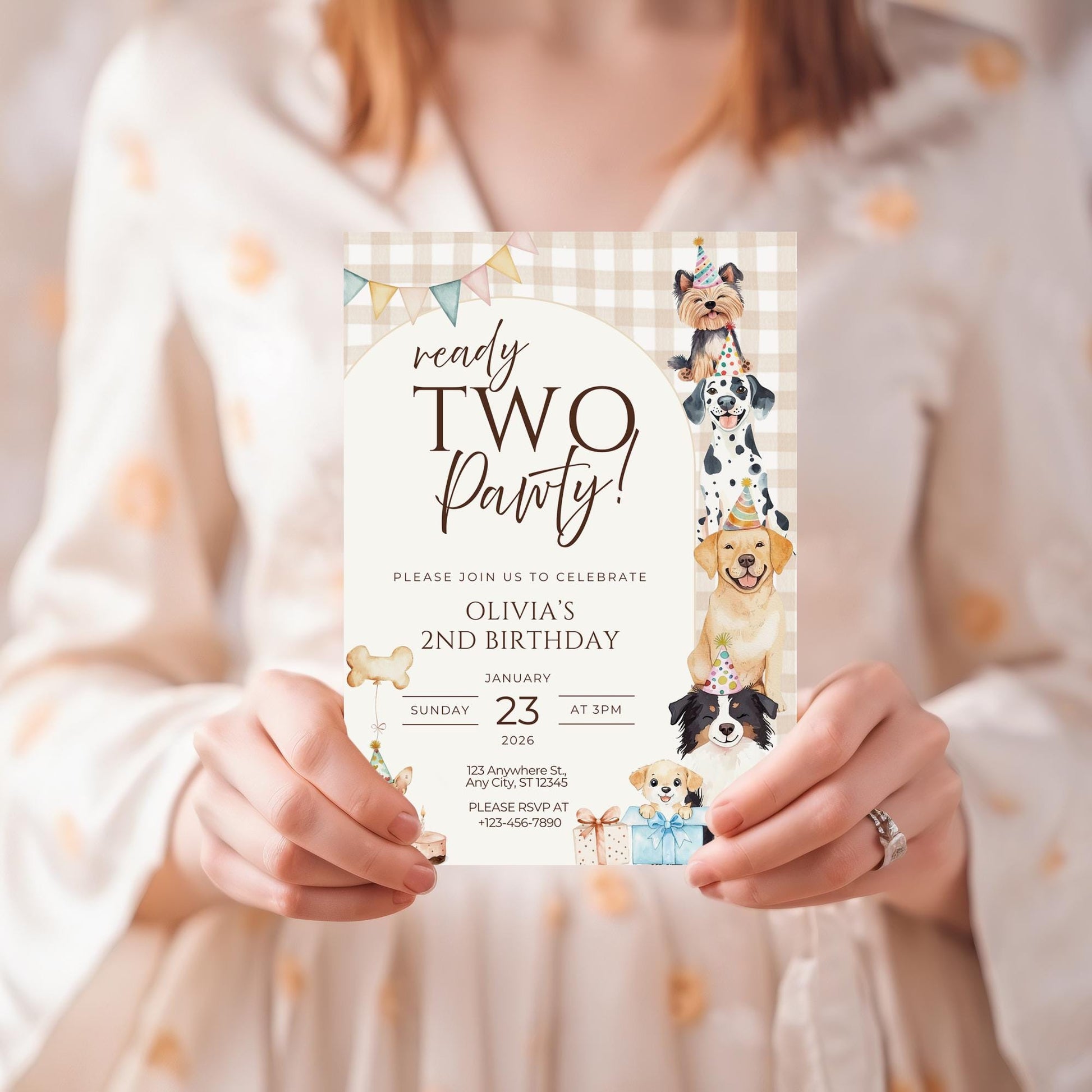 Ready TWO Pawty Birthday Invitation Puppy 2nd Dog Birthday Invitation Dog Theme Editable Invitation Puppy Party Evite Gender neutral