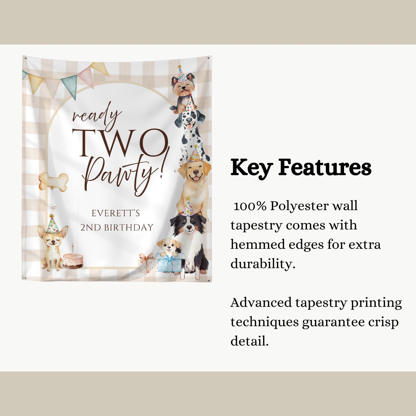 Ready TWO Pawty Birthday Backdrop Puppy 2nd Birthday Welcome Sign Gender Neutral Dog Banner Personalized Second Birthday Decoration