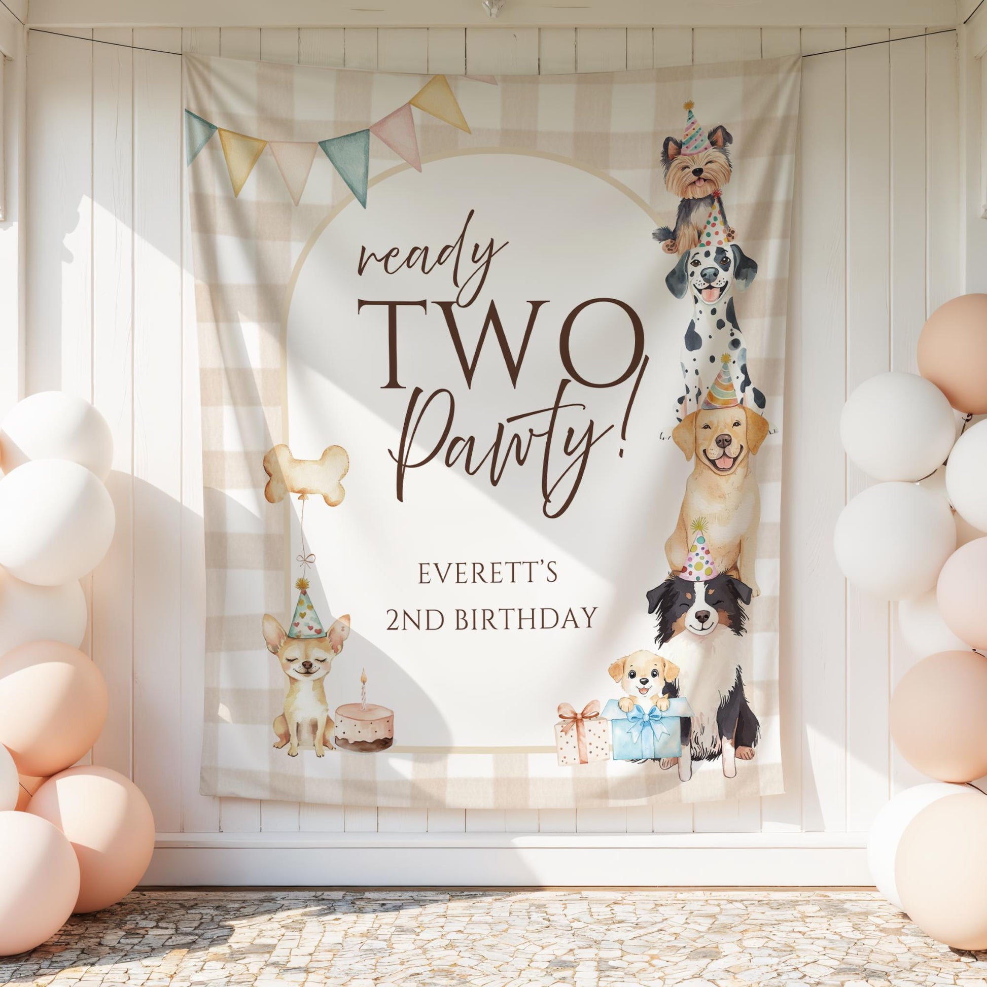 Ready TWO Pawty Birthday Backdrop Puppy 2nd Birthday Welcome Sign Gender Neutral Dog Banner Personalized Second Birthday Decoration