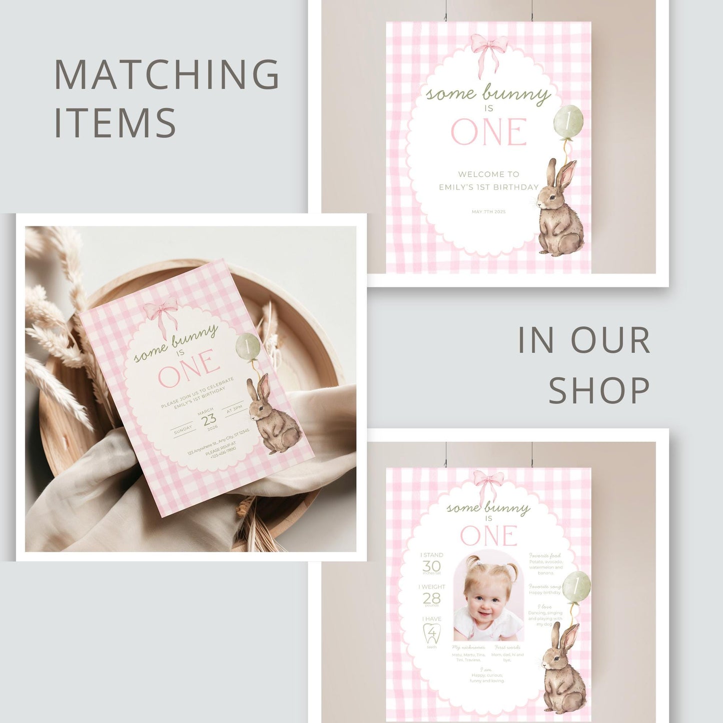 Some Bunny is One Birthday Editable Custom Sign Easter Theme 1st Birthday Sign Rabbit First Birthday Table Sign Pink Bow party decor