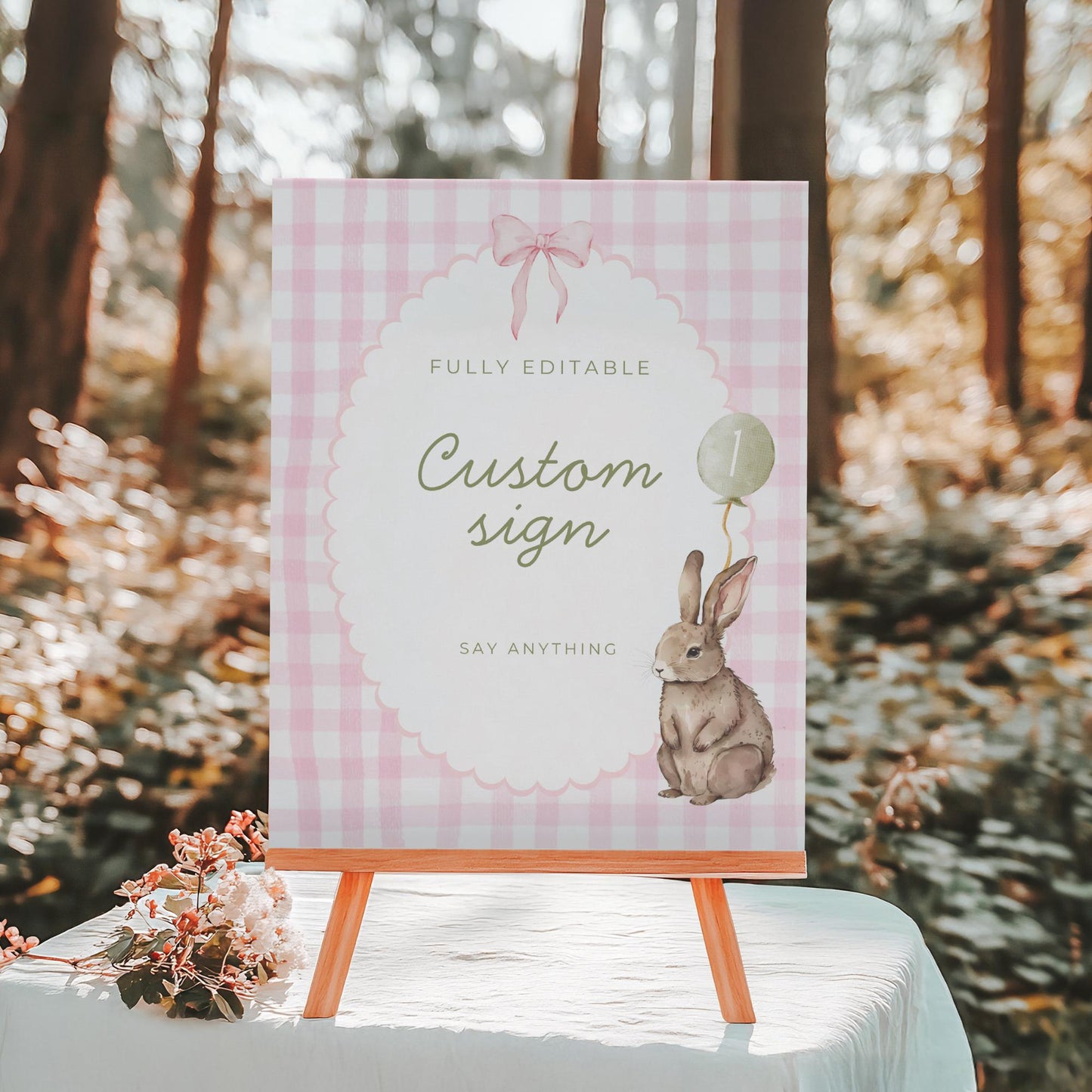 Some Bunny is One Birthday Editable Custom Sign Easter Theme 1st Birthday Sign Rabbit First Birthday Table Sign Pink Bow party decor