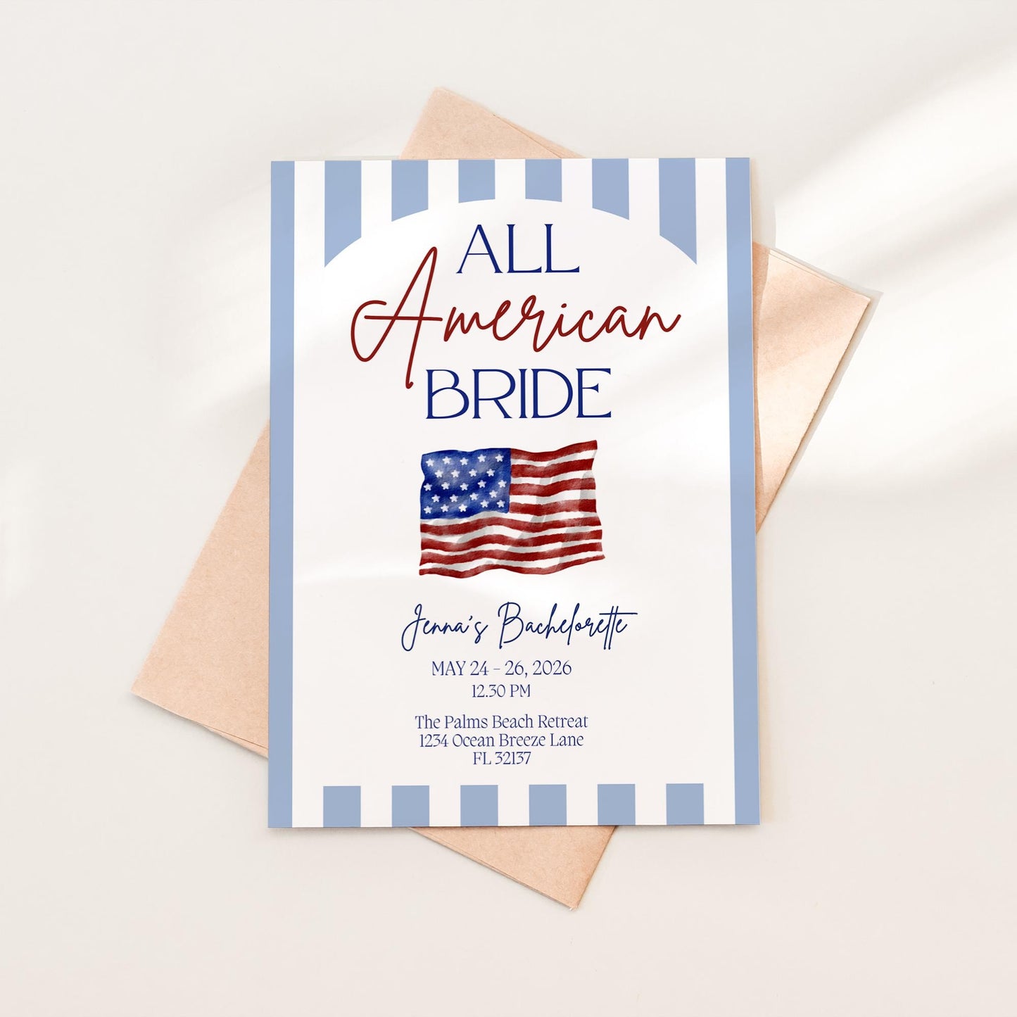 All American Bride Bachelorette Invitation and Itinerary Independence Day Bach Invite 4th of July Bachelorette Weekend Evite Printable Canva
