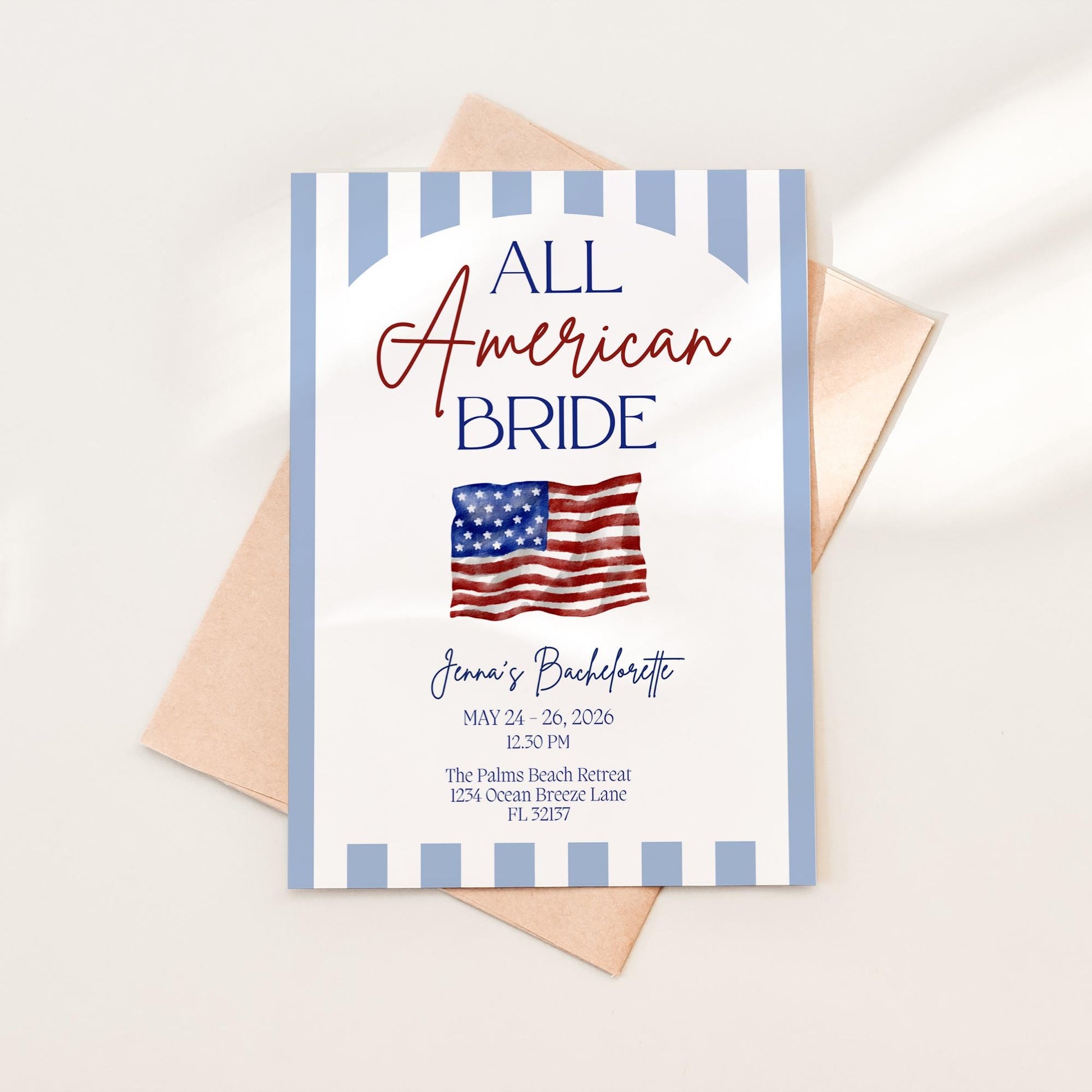 All American Bride Bachelorette Invitation and Itinerary Independence Day Bach Invite 4th of July Bachelorette Weekend Evite Printable Canva