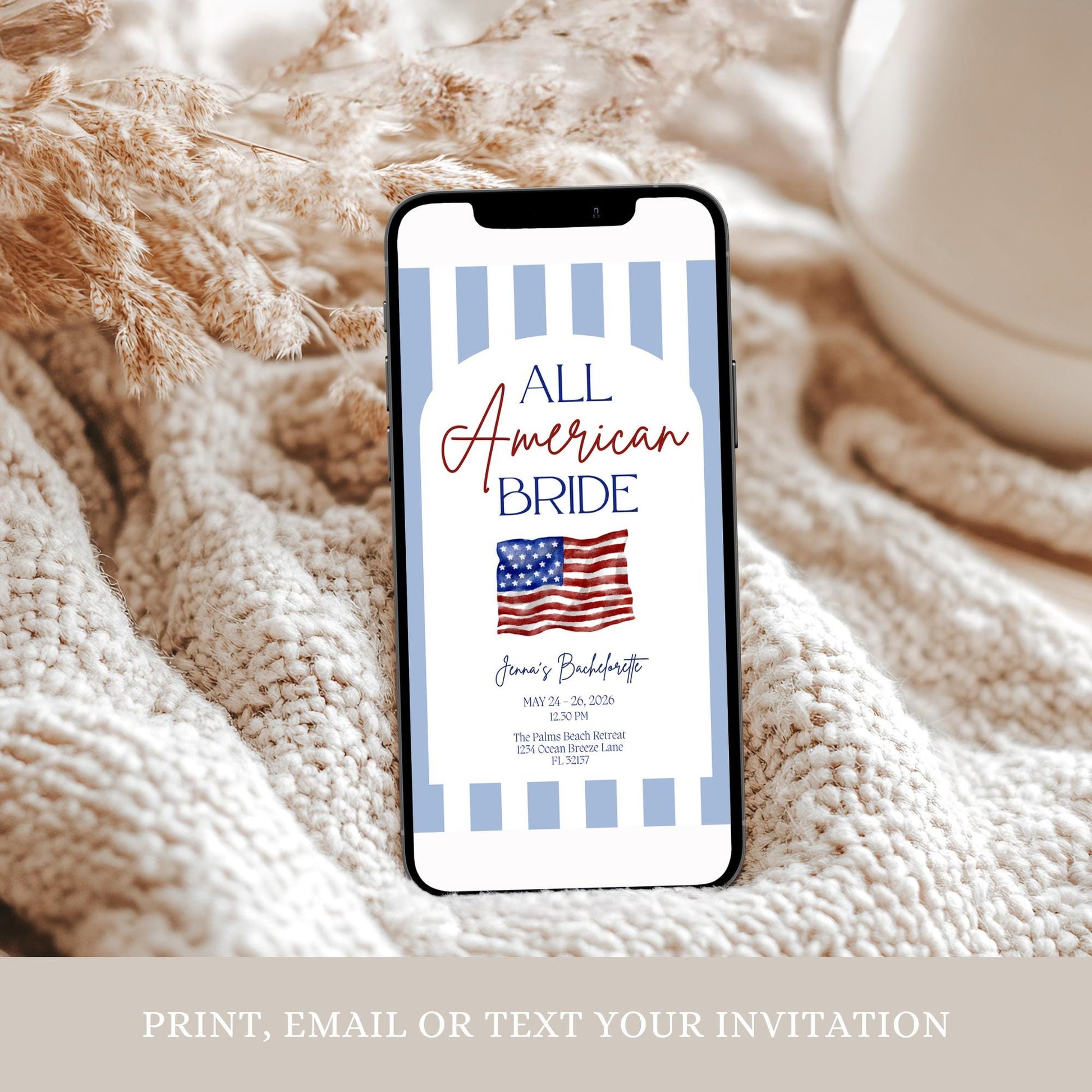 All American Bride Bachelorette Invitation and Itinerary Independence Day Bach Invite 4th of July Bachelorette Weekend Evite Printable Canva