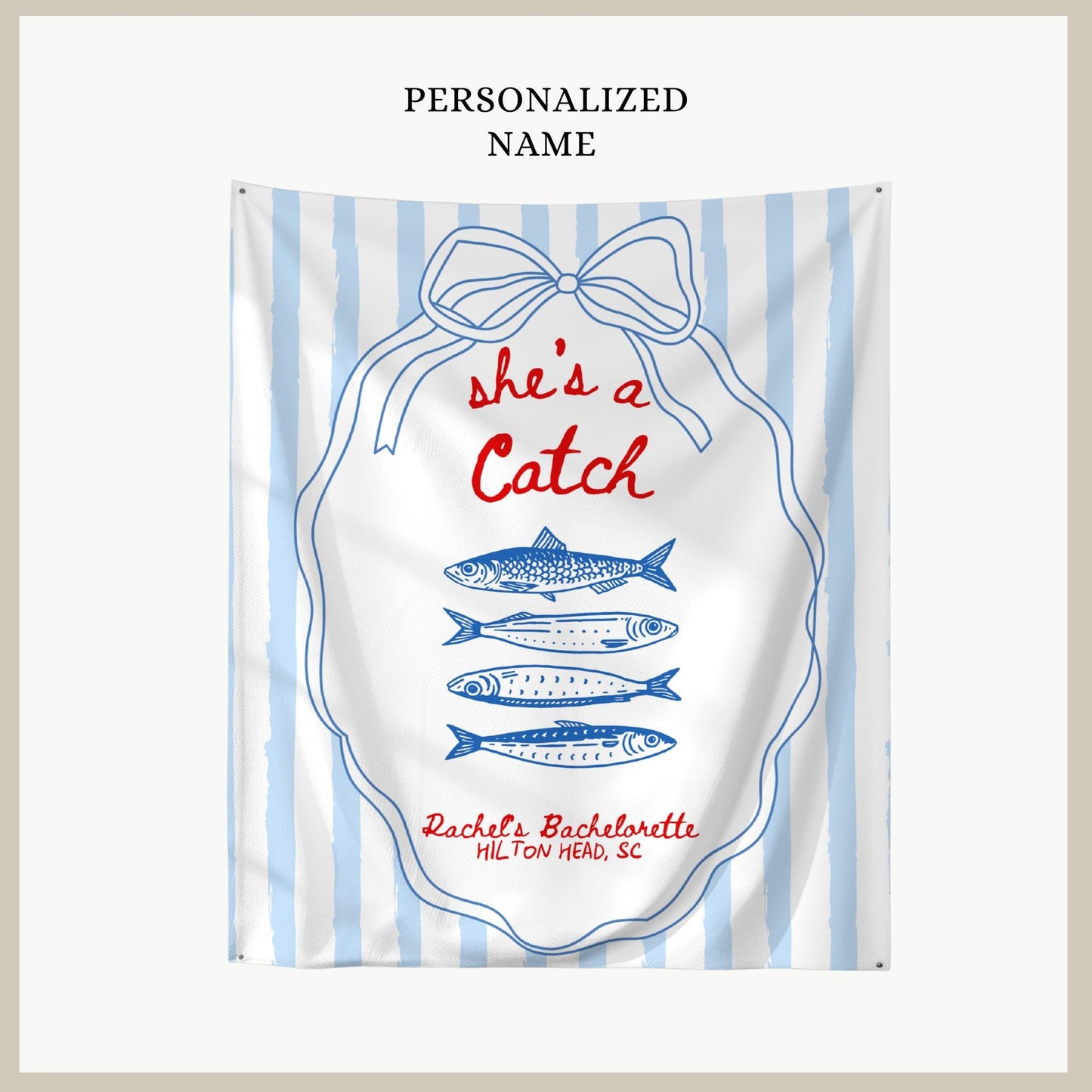 She's a Catch Bachelorette Banner Custom Fishing Theme Bachelorette Decor East Coast Bridal Shower Photo Backdrop Coastal Bachelorette Sign