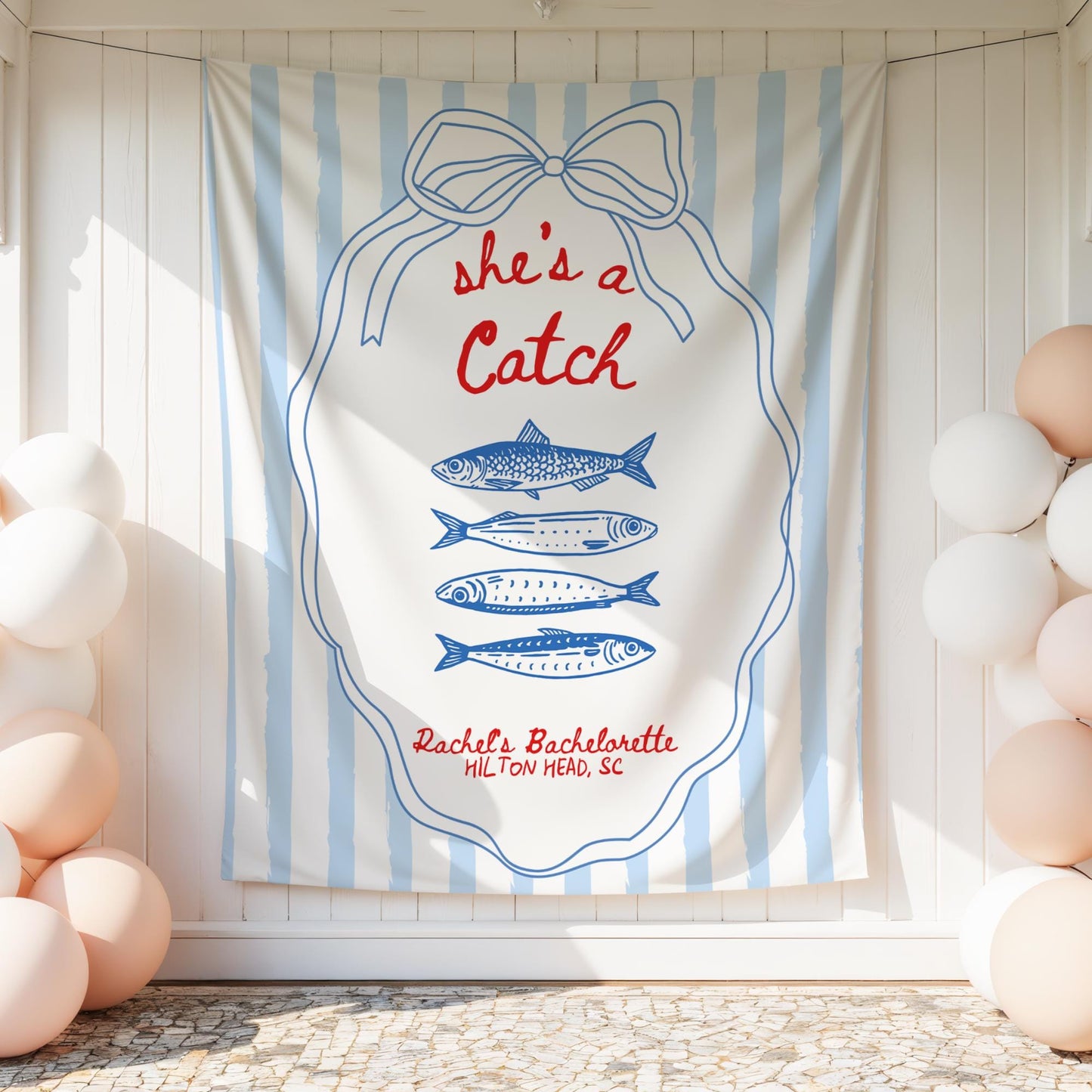 She's a Catch Bachelorette Banner Custom Fishing Theme Bachelorette Decor East Coast Bridal Shower Photo Backdrop Coastal Bachelorette Sign