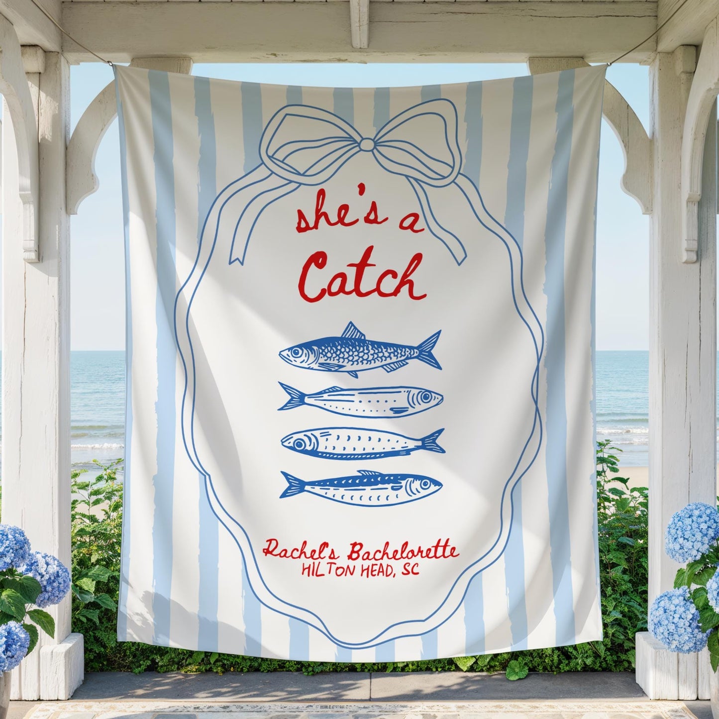 She's a Catch Bachelorette Banner Custom Fishing Theme Bachelorette Decor East Coast Bridal Shower Photo Backdrop Coastal Bachelorette Sign