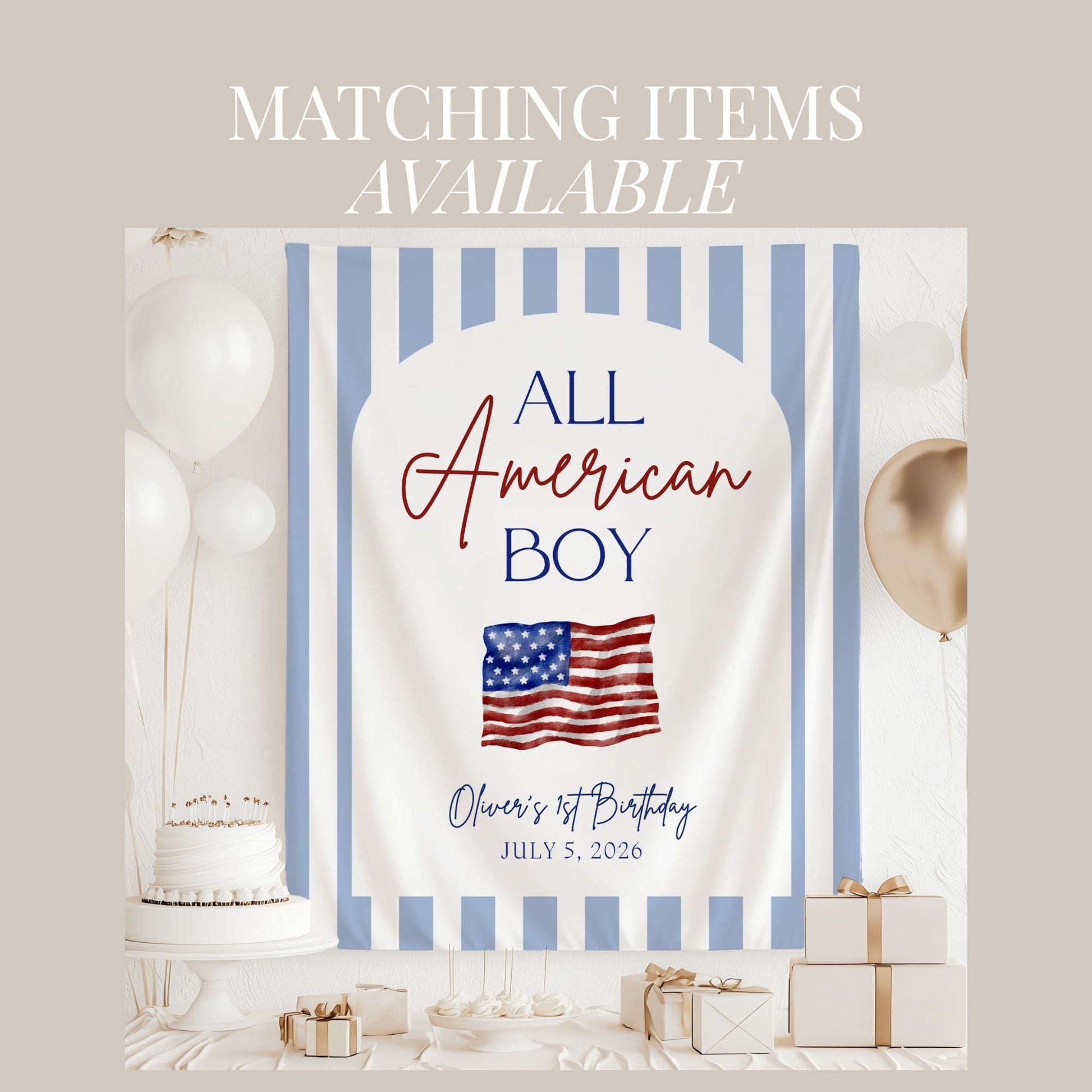 All American Boy Birthday Invitation Red White and Blue Party Decor Patriotic Themed Invite 4th of July Bday All American Girl