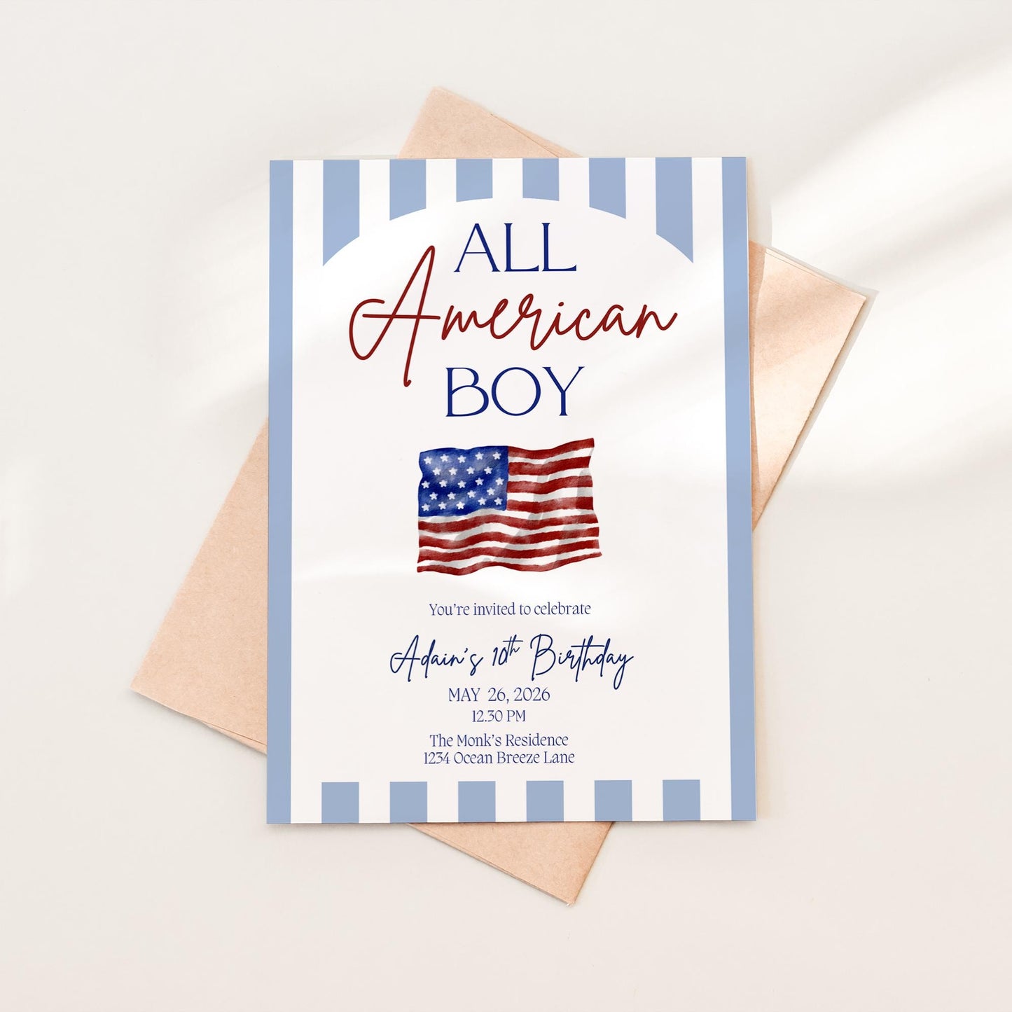 All American Boy Birthday Invitation Red White and Blue Party Decor Patriotic Themed Invite 4th of July Bday All American Girl